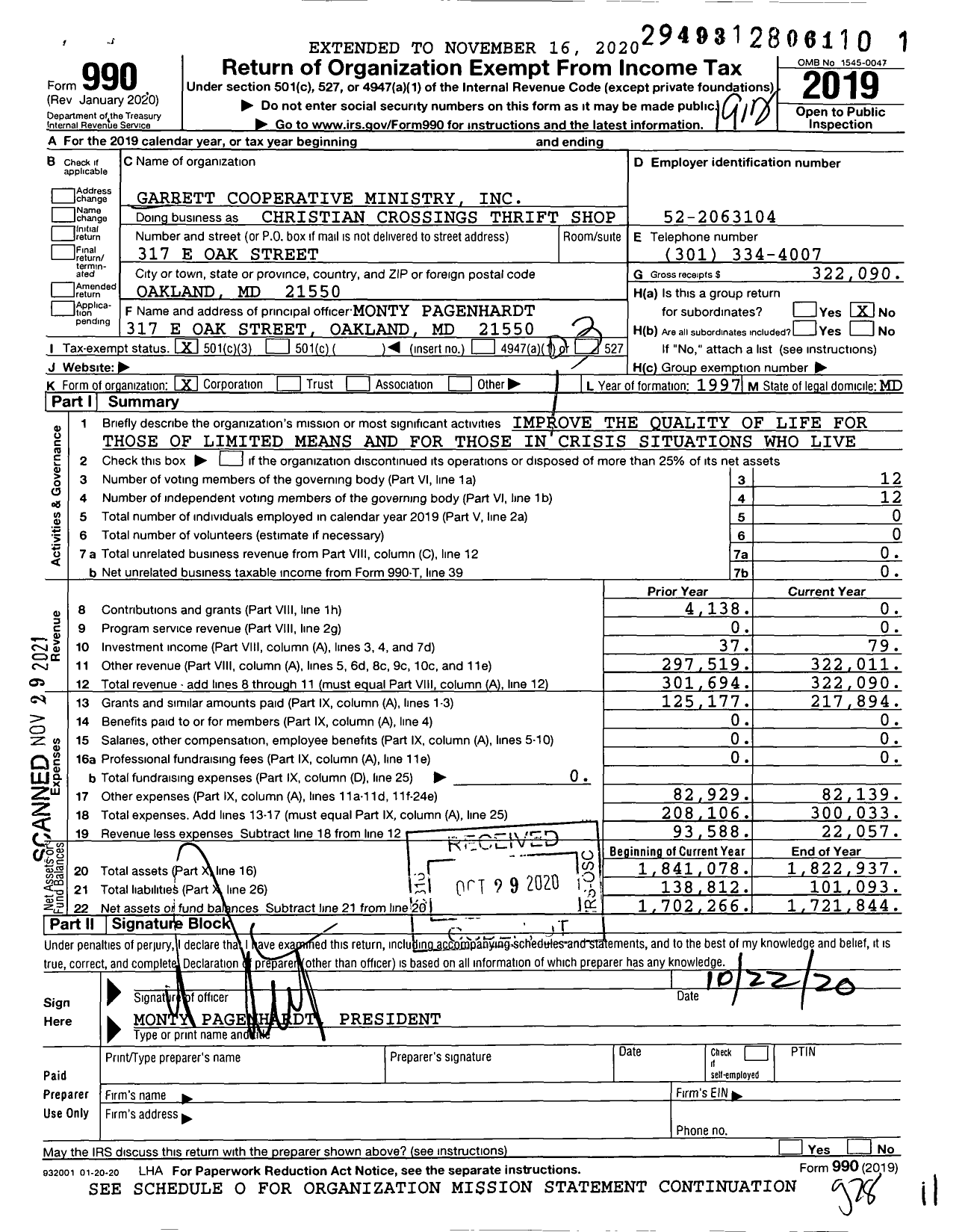 Image of first page of 2019 Form 990 for Christian Crossings Thrift Shop