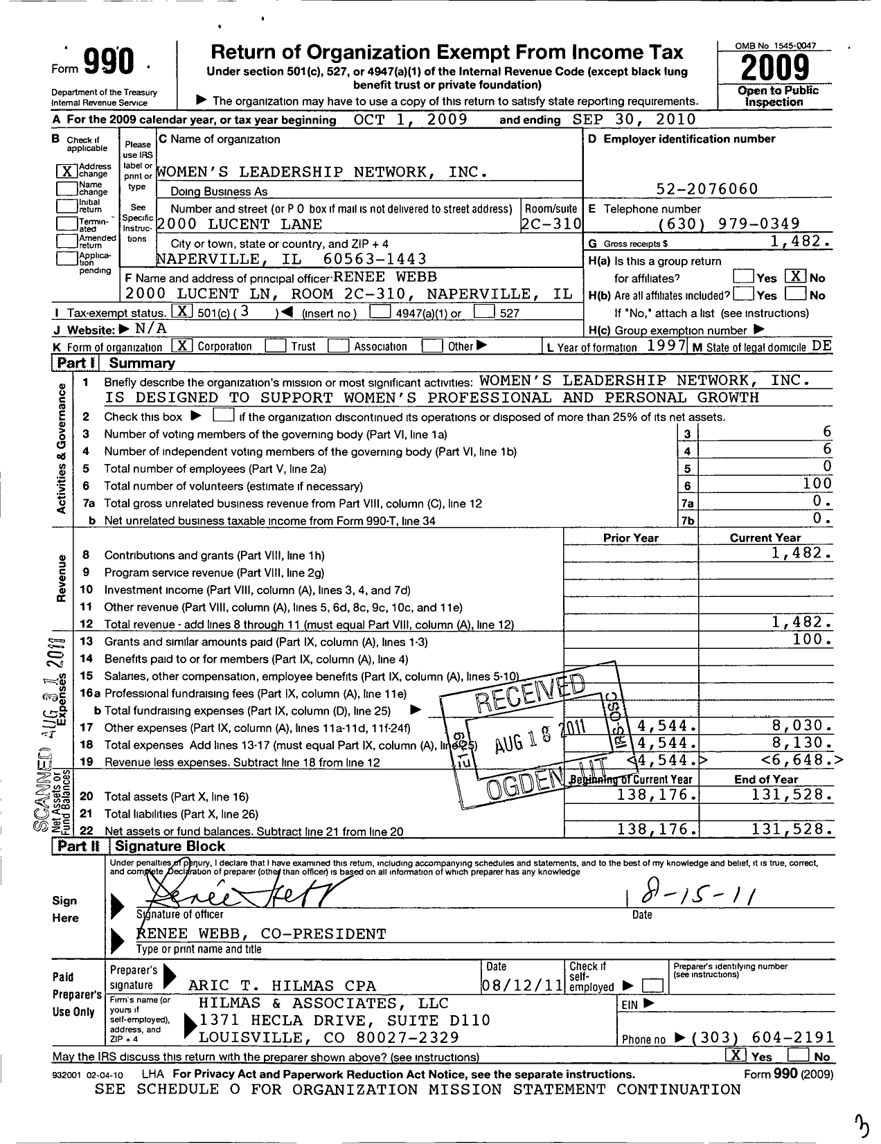 Image of first page of 2009 Form 990 for Womens Leadership Network