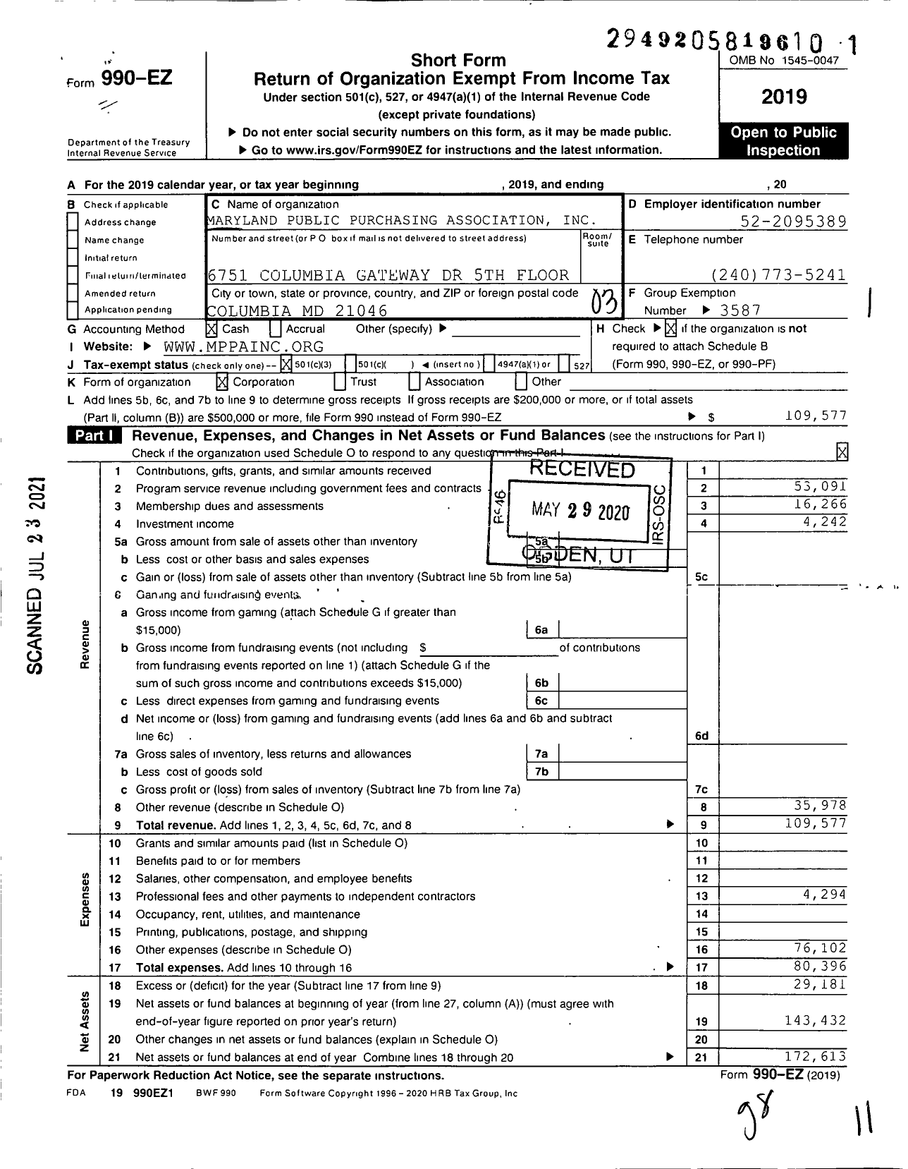 Image of first page of 2019 Form 990EZ for National Institute of Governmental Puchasing