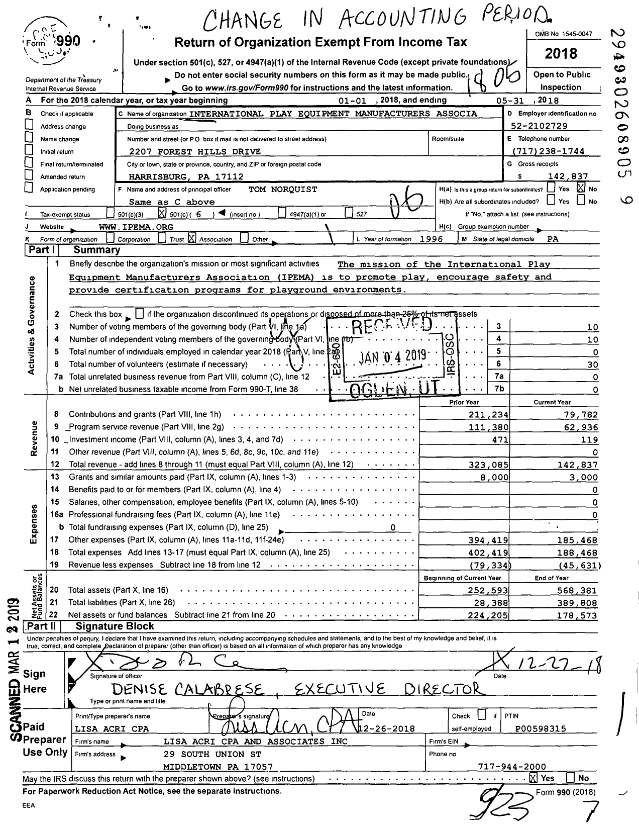 Image of first page of 2017 Form 990O for International Play Equipment Manufacturers Associa (IPEMA)