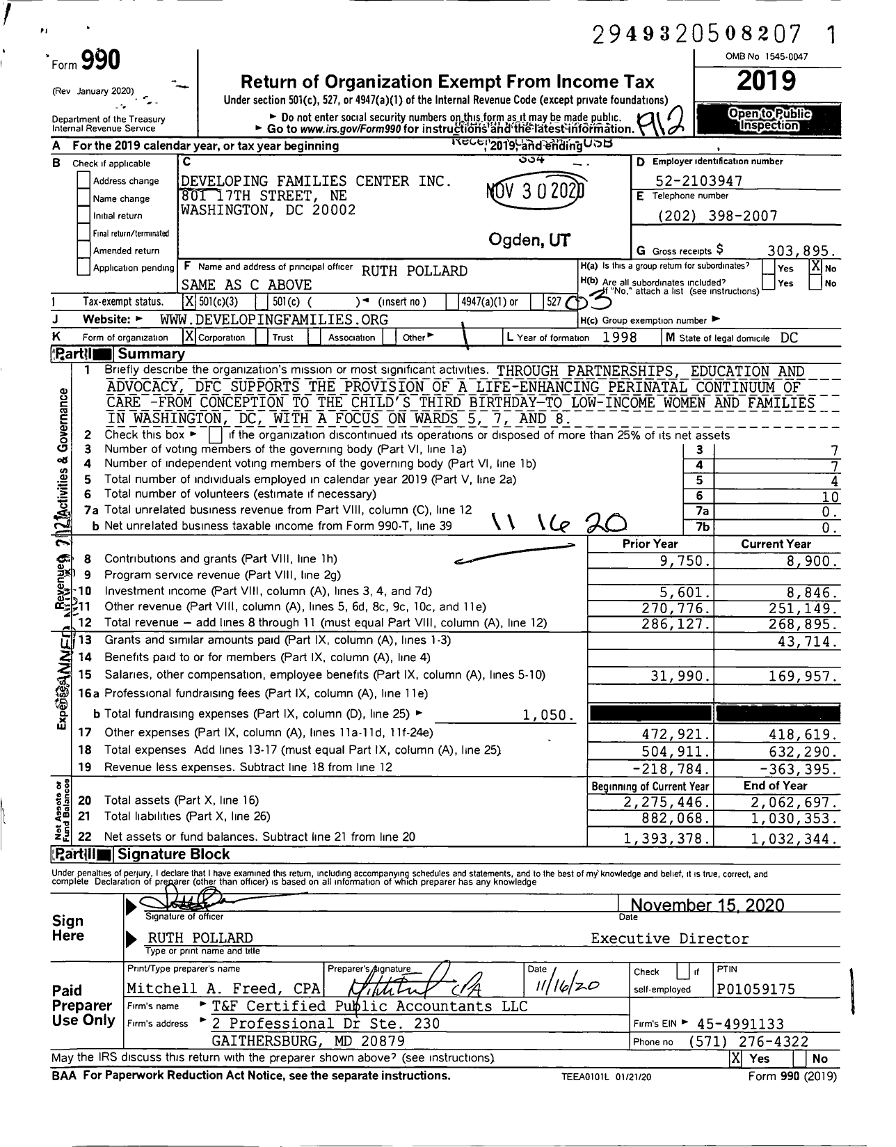 Image of first page of 2019 Form 990 for Developing Families Center