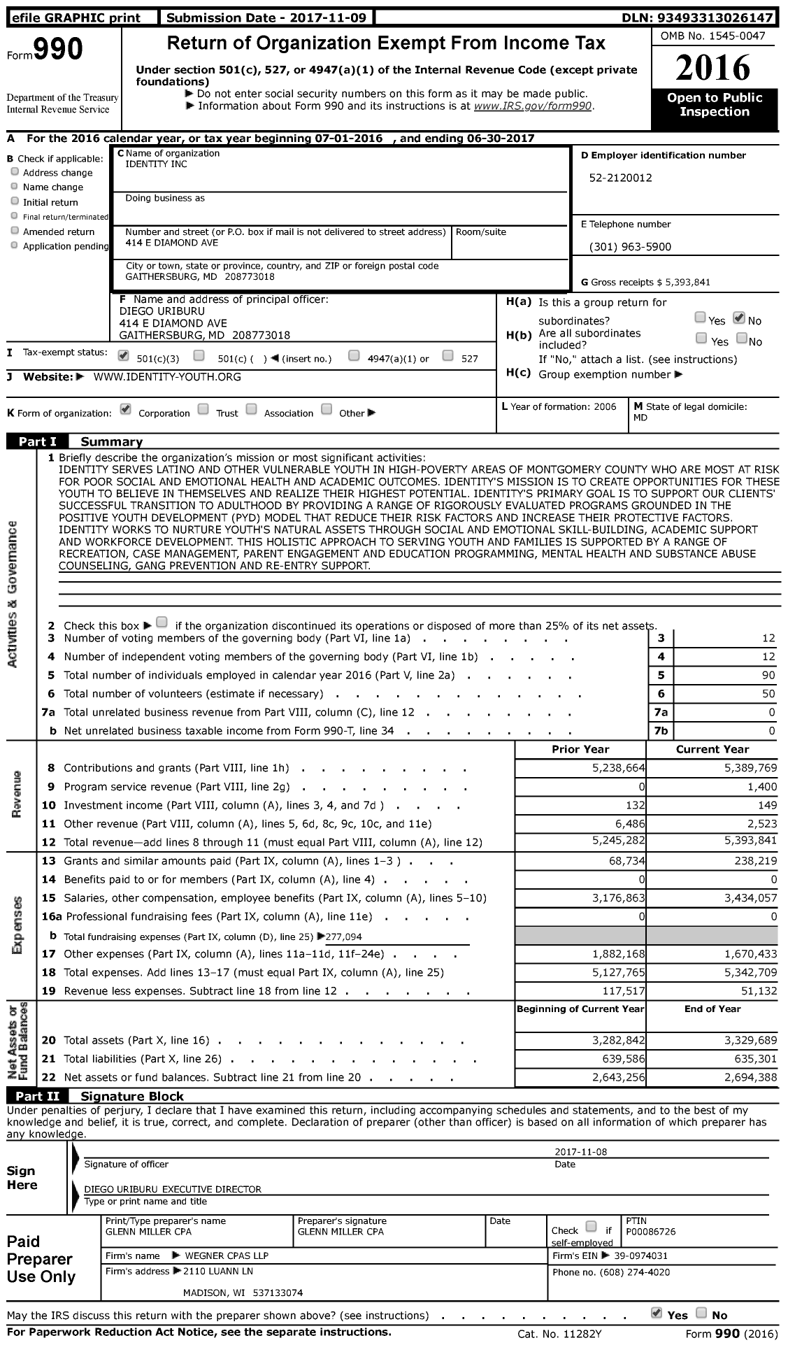 Image of first page of 2016 Form 990 for Identity