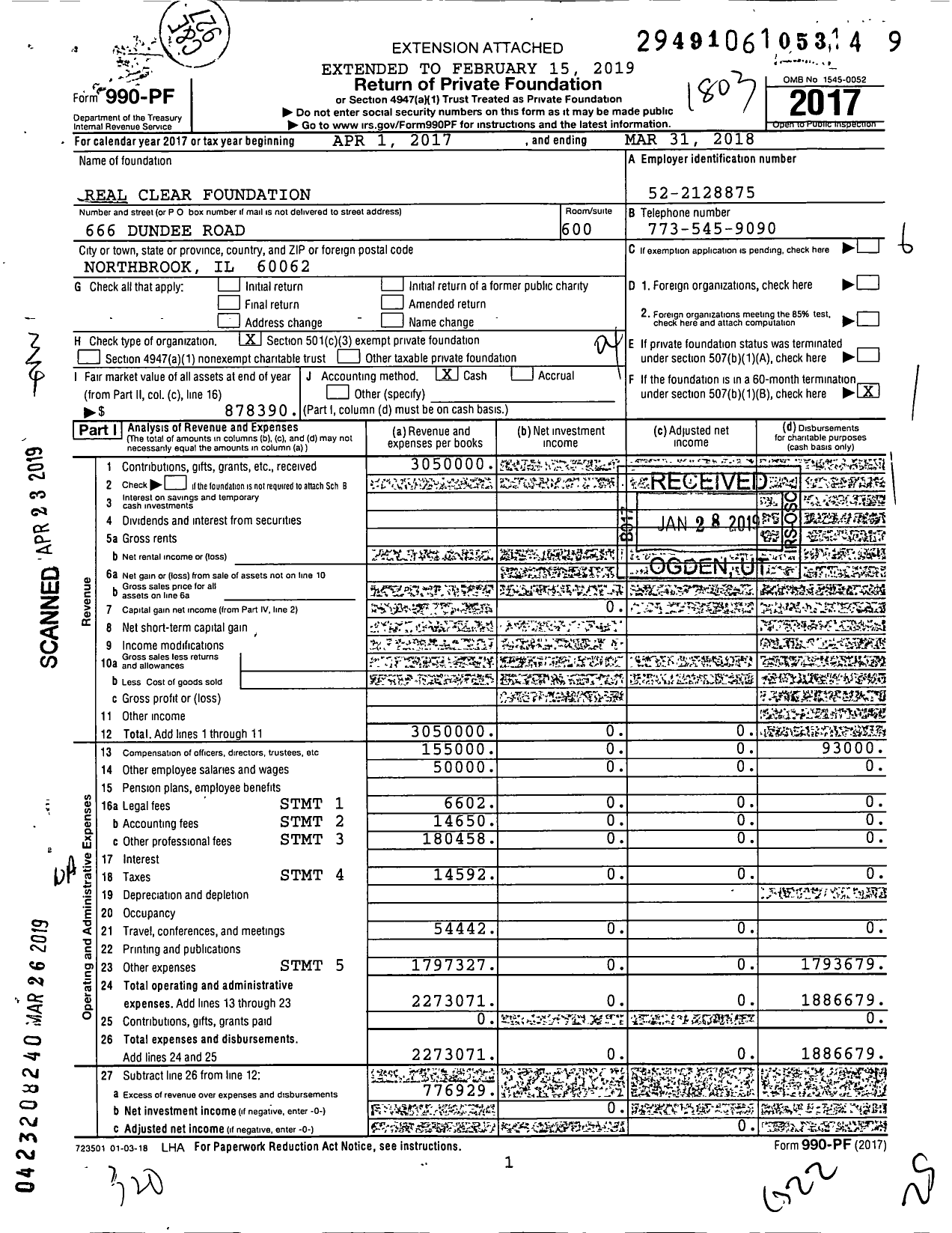 Image of first page of 2017 Form 990PF for Real Clear Foundation
