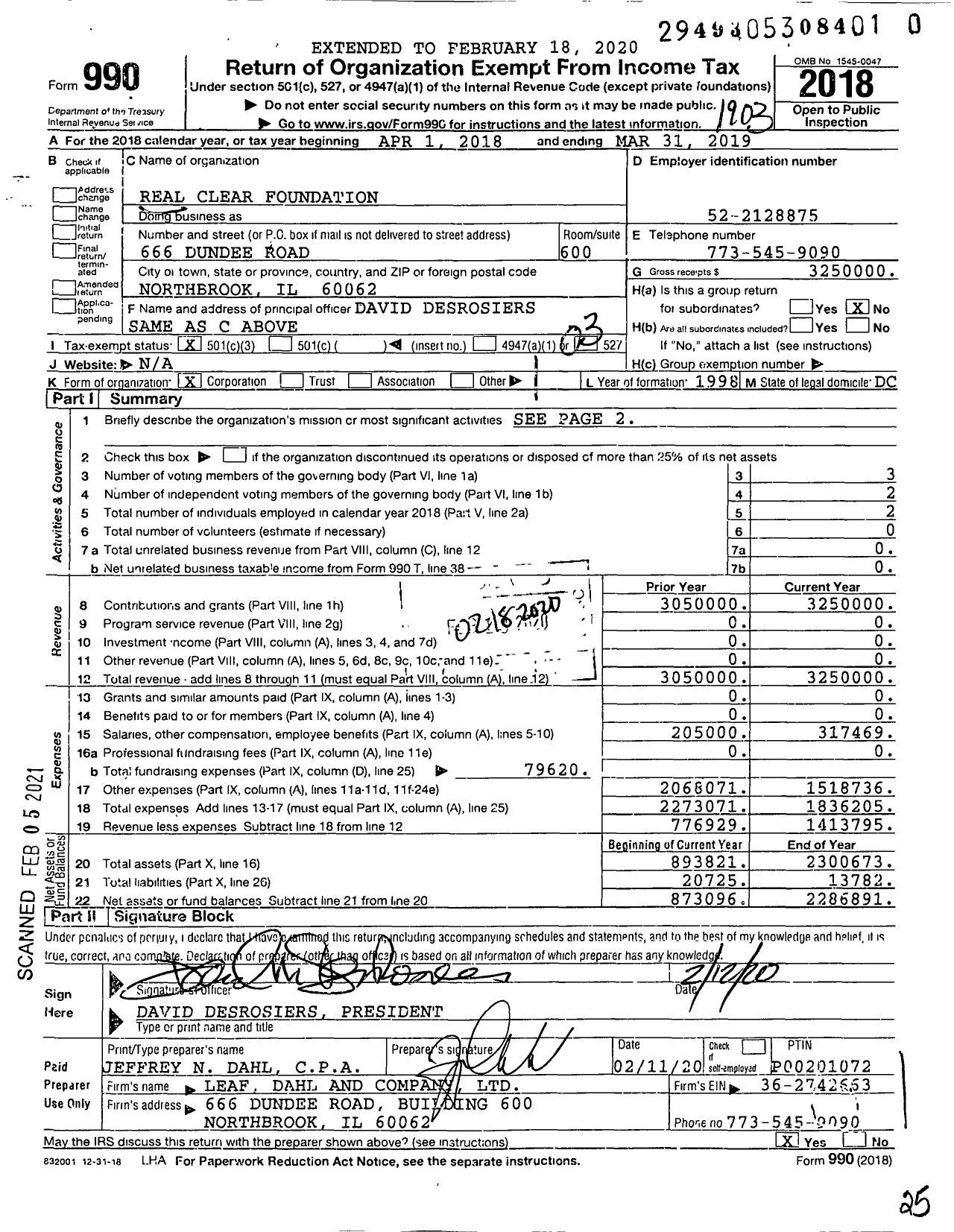 Image of first page of 2018 Form 990 for Real Clear Foundation