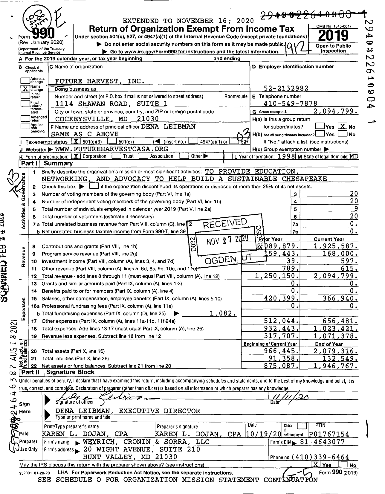 Image of first page of 2019 Form 990 for Future Harvest