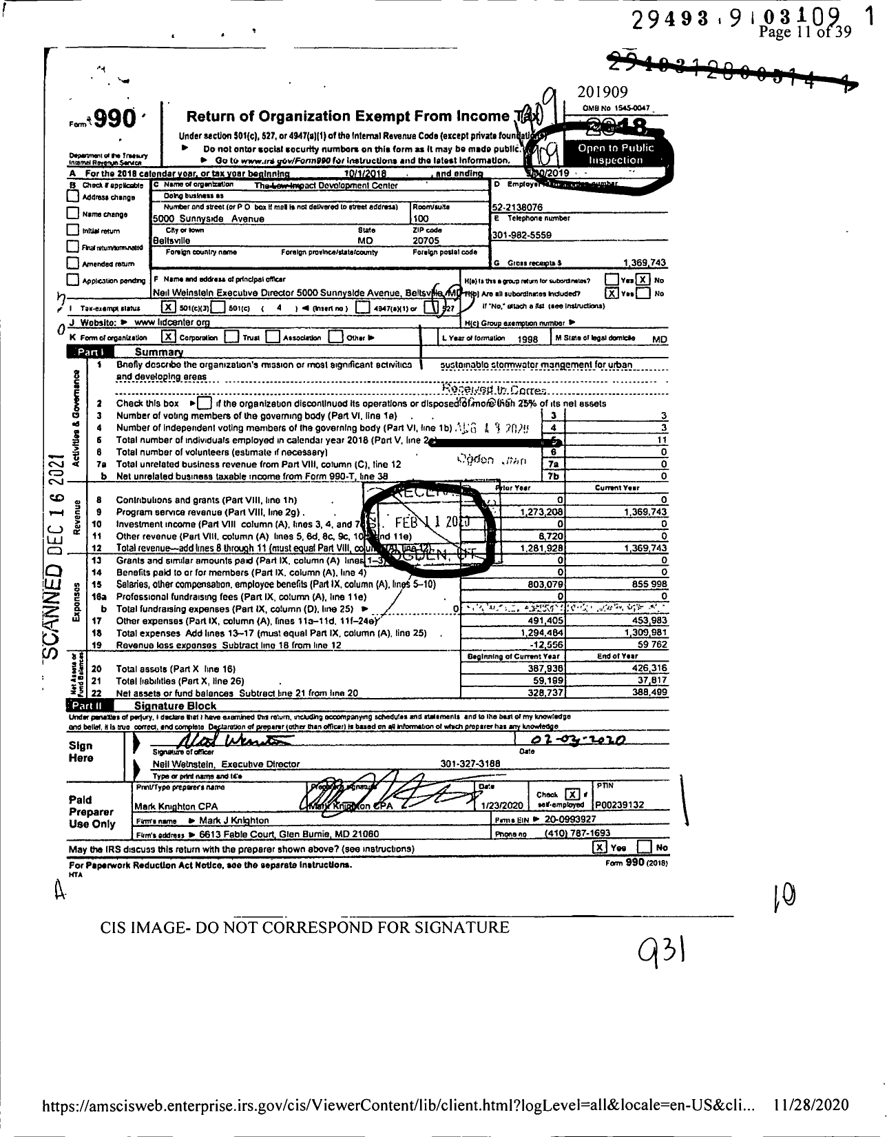 Image of first page of 2018 Form 990 for Low Impact Development Center