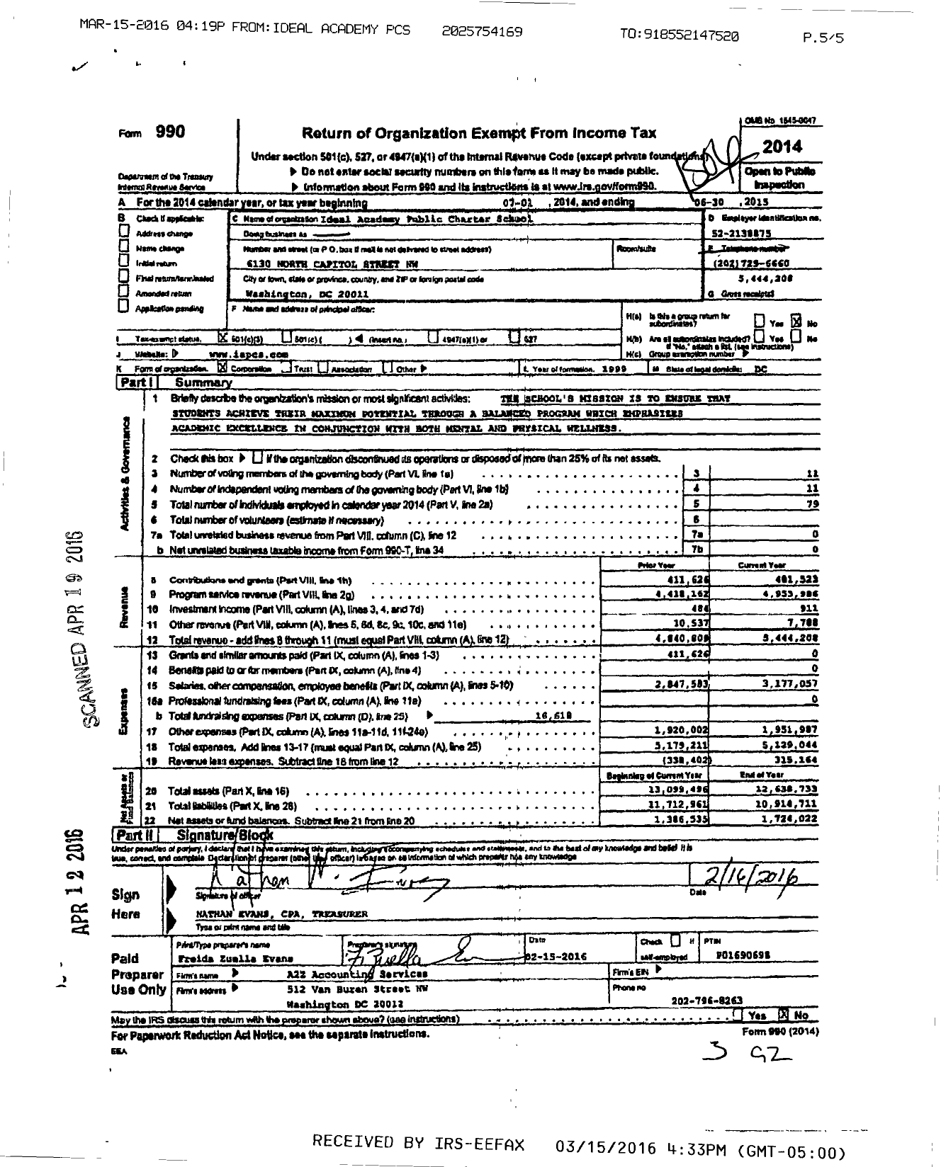 Image of first page of 2014 Form 990 for Ideal Academy Public Charter School (IAPCS)