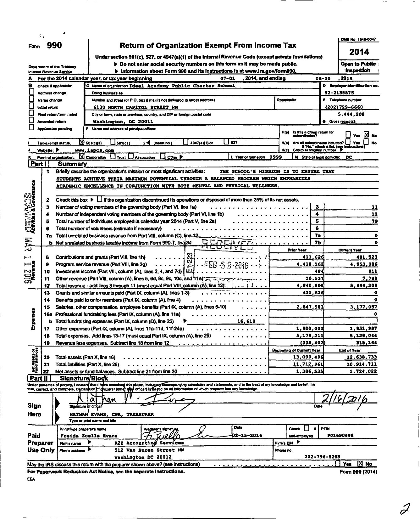 Image of first page of 2014 Form 990 for Ideal Academy Public Charter School (IAPCS)