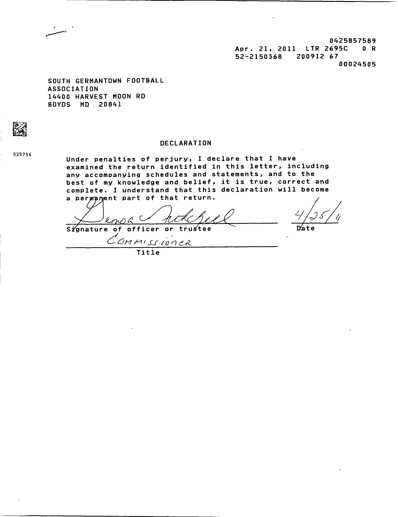 Image of first page of 2009 Form 990ER for Germantown Sports Association