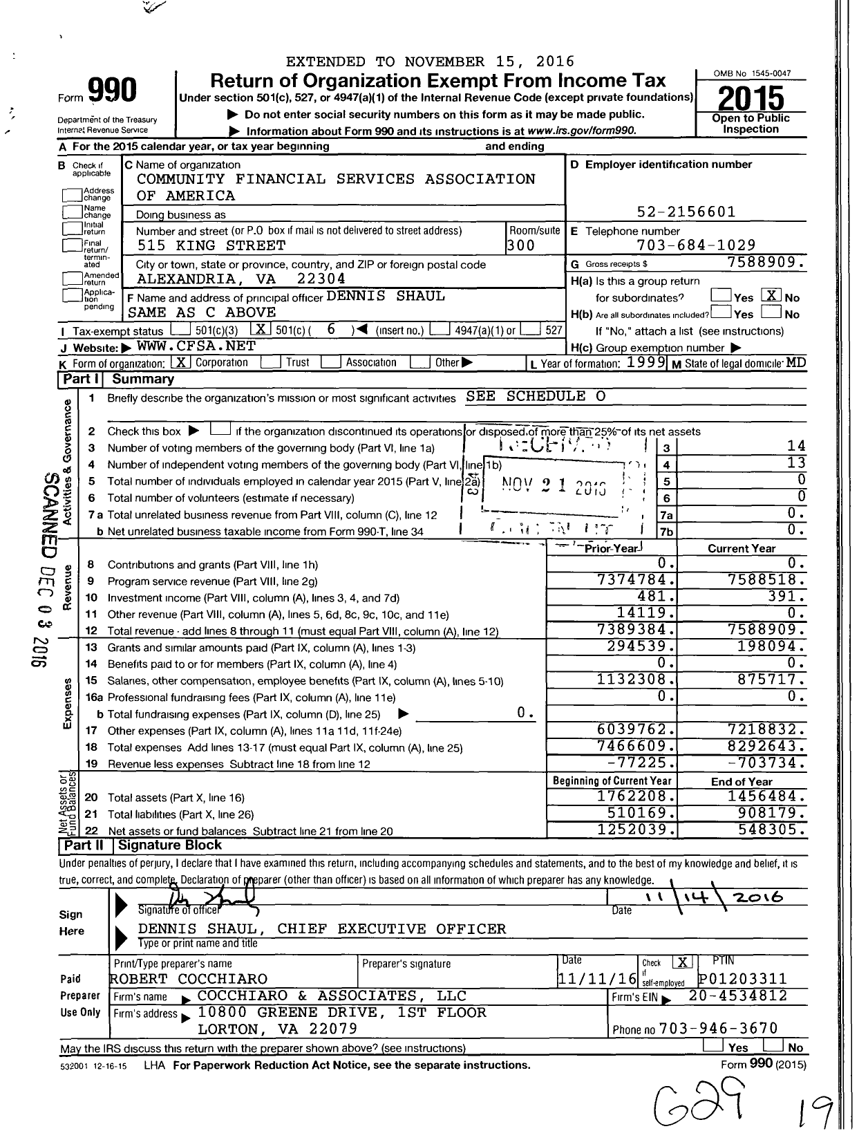 Image of first page of 2015 Form 990O for Community Financial Services Association (CFSA)