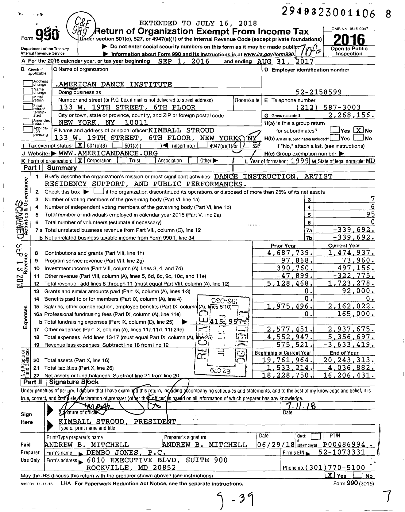 Image of first page of 2016 Form 990 for Lumberyard / American Dance Institute
