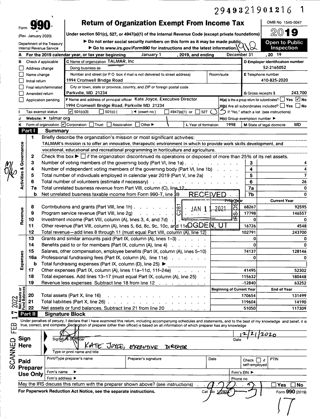 Image of first page of 2019 Form 990 for Talmar