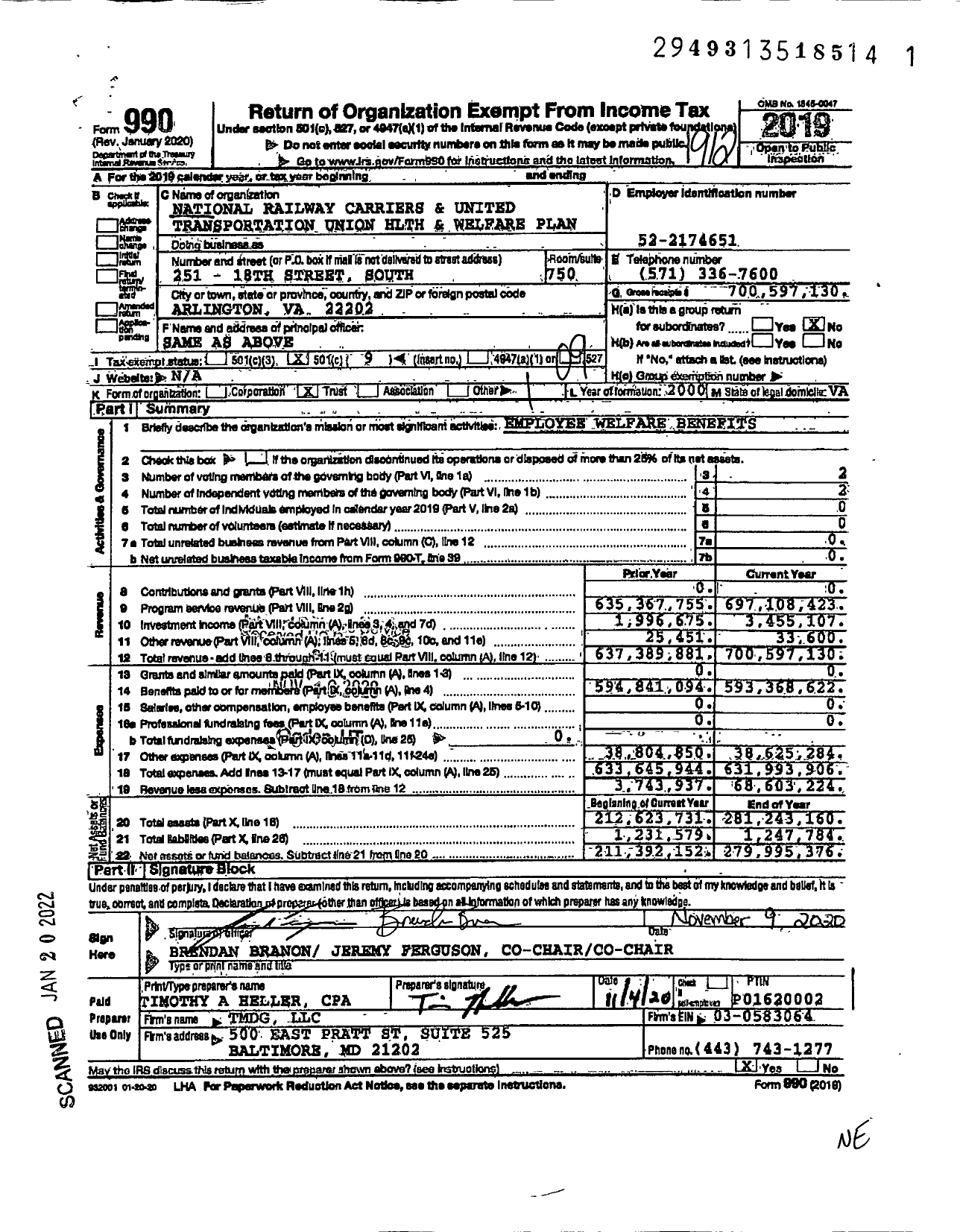 Image of first page of 2019 Form 990O for National Railway Carriers & United Transportation Union Hlth & Welfare Plan