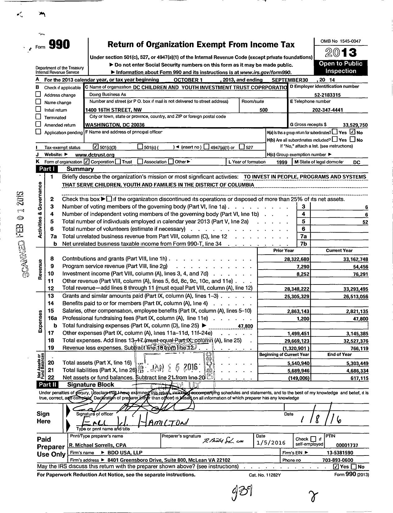 Image of first page of 2013 Form 990 for DC Children and Youth Investment Trust Corporation