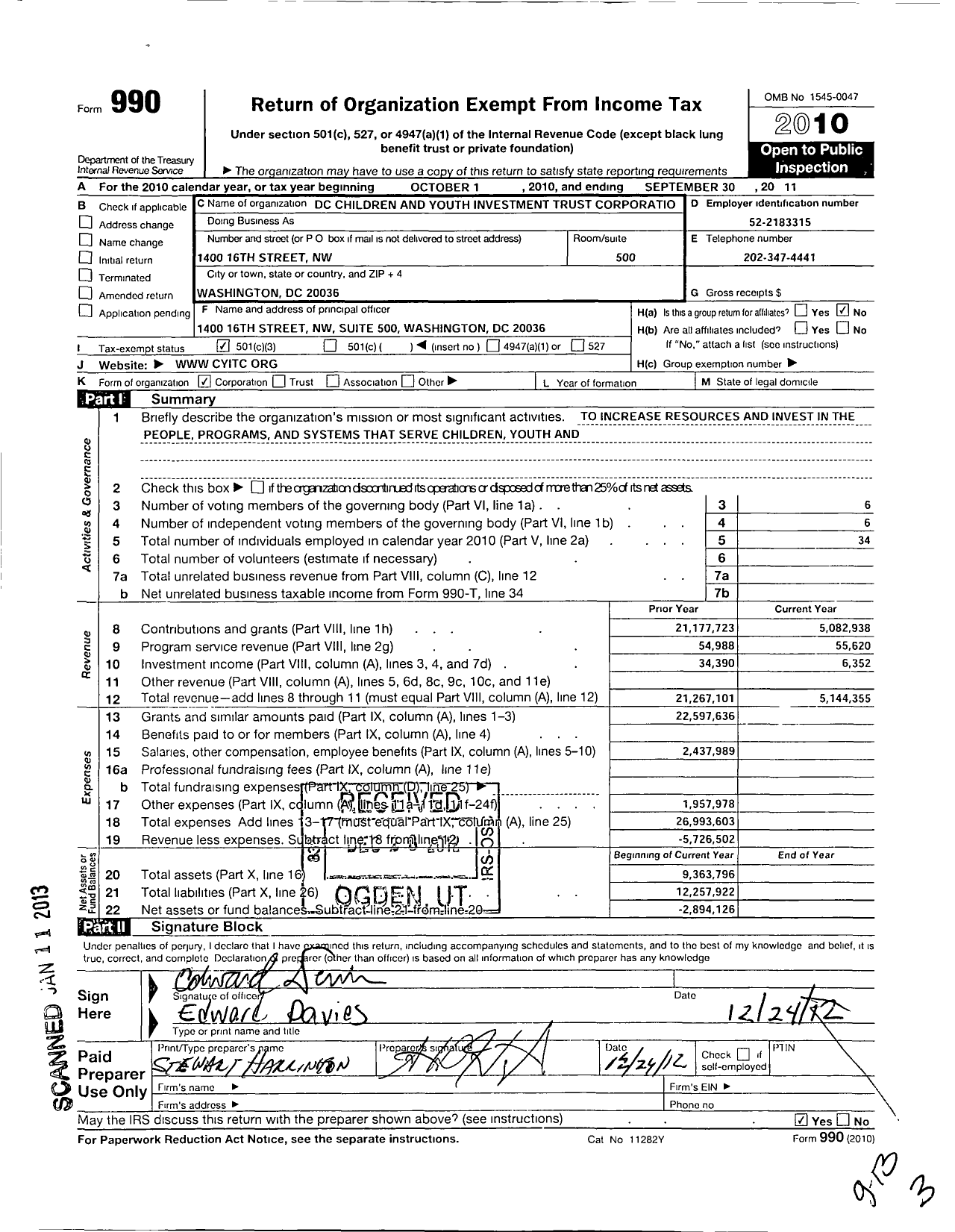 Image of first page of 2010 Form 990 for DC Children and Youth Investment Trust Corporation