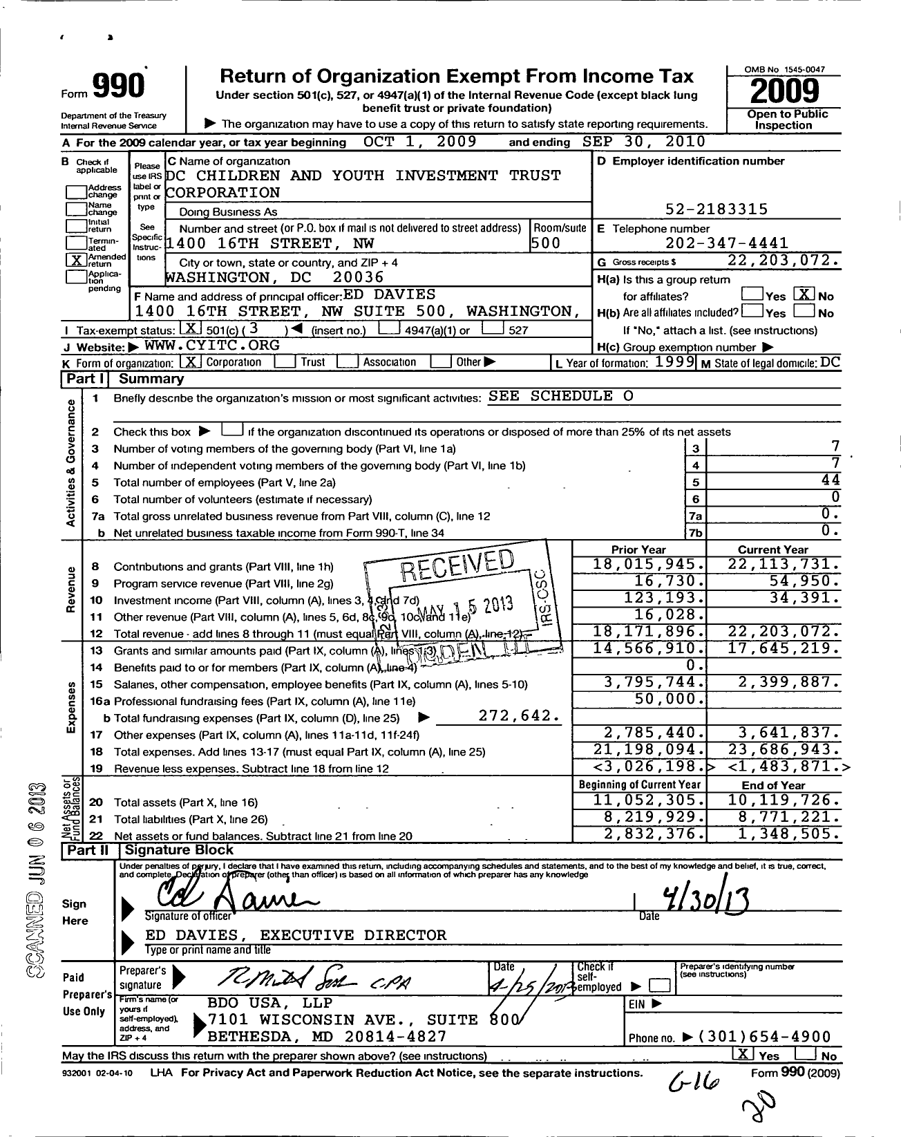 Image of first page of 2009 Form 990 for DC Children and Youth Investment Trust Corporation