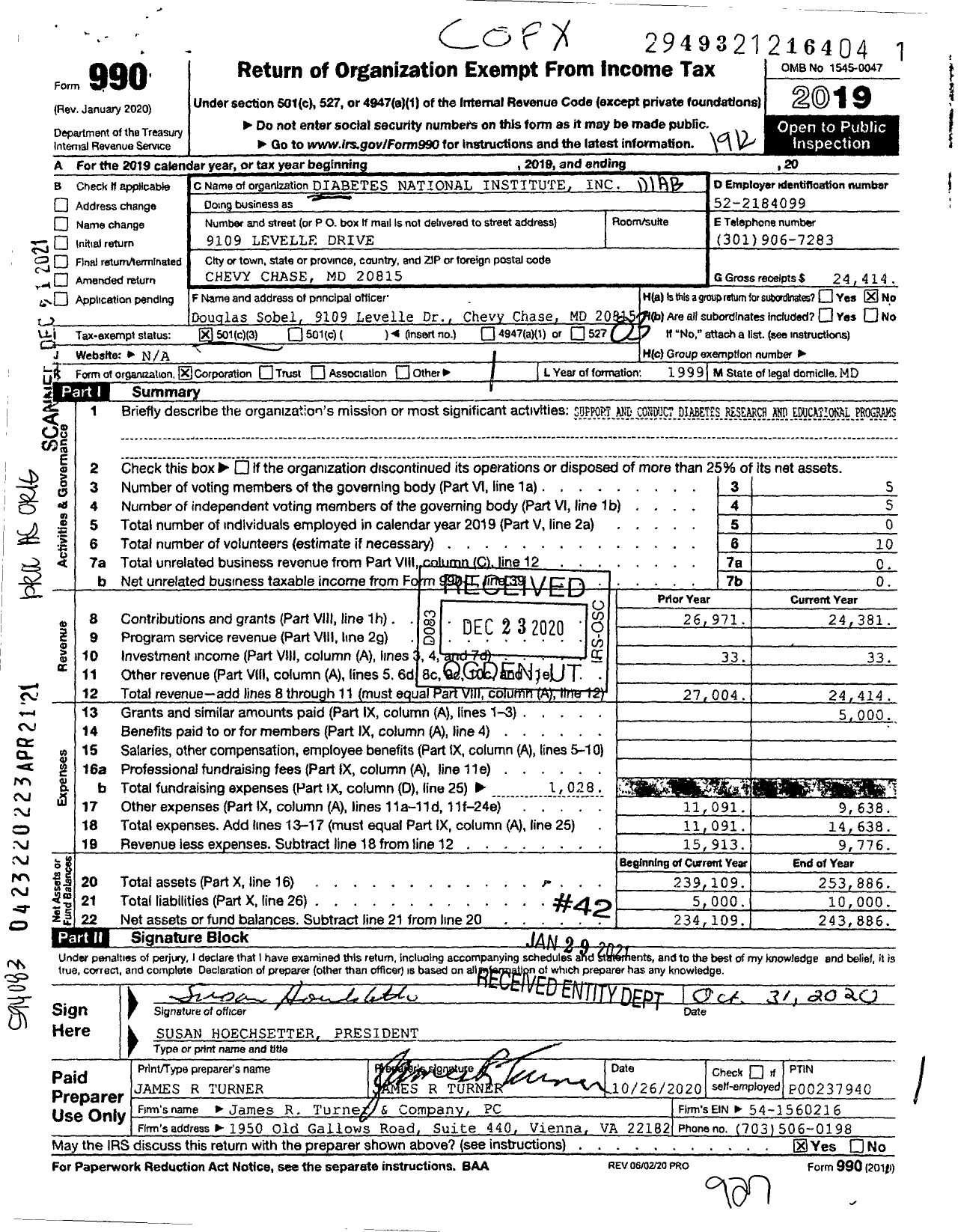 Image of first page of 2019 Form 990 for Diabetes National Institute