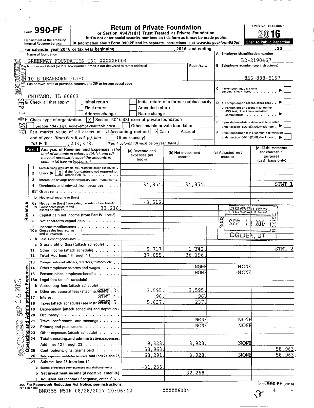 Image of first page of 2016 Form 990PF for Greenway Foundation