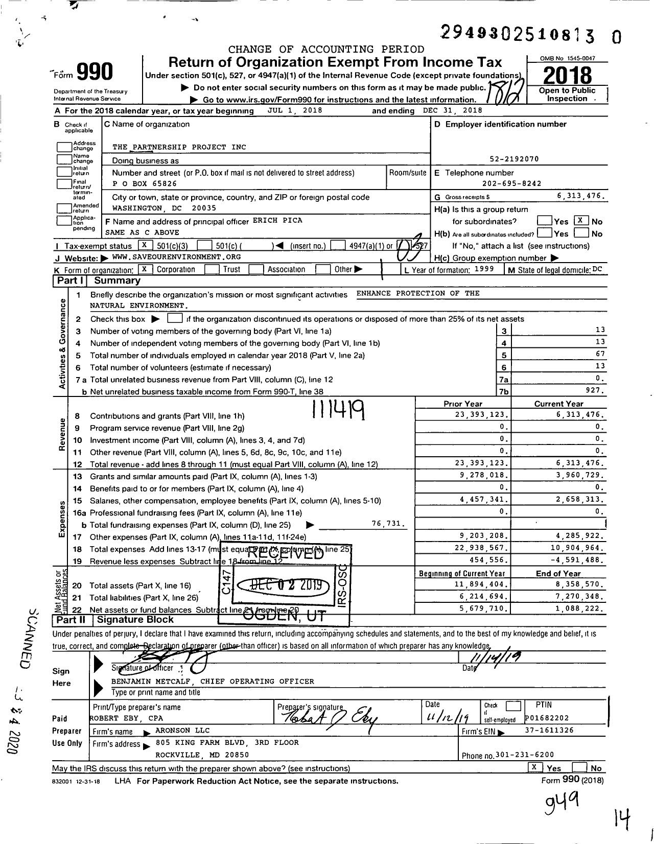 Image of first page of 2018 Form 990 for Partnership Project