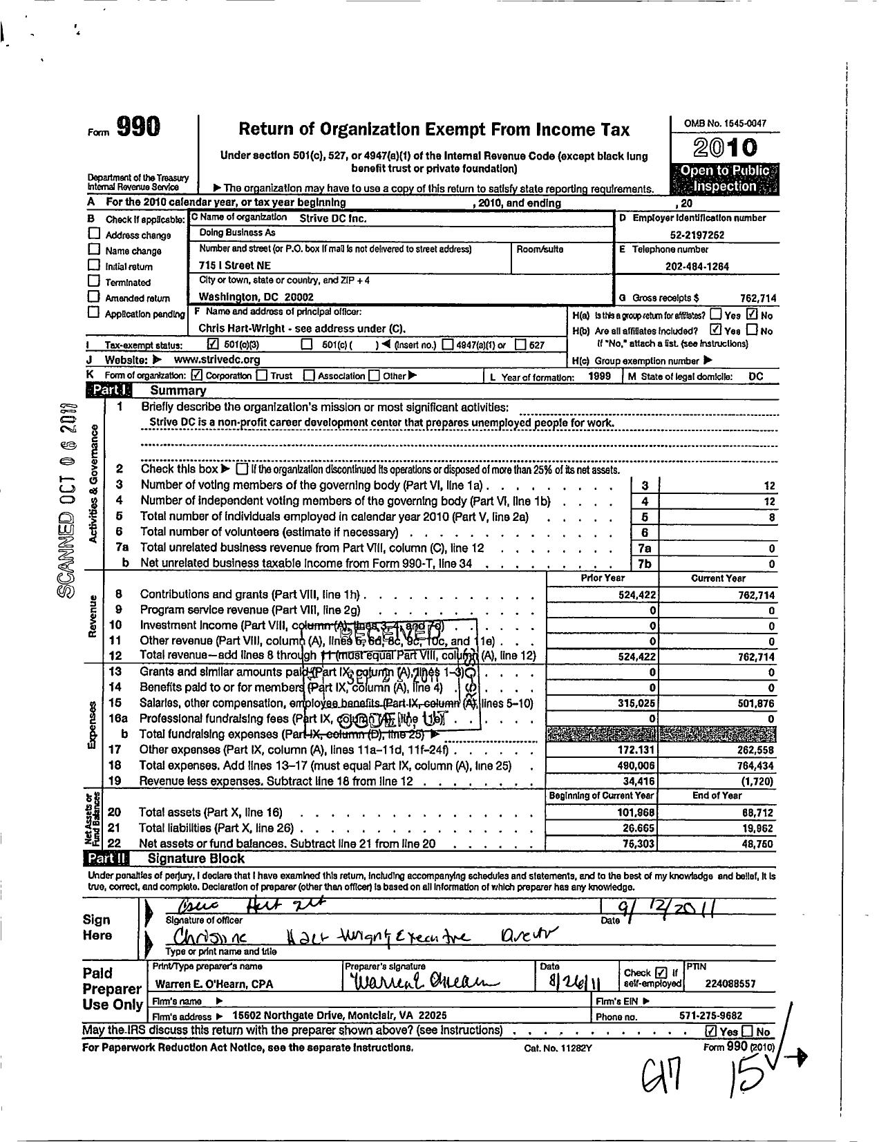 Image of first page of 2010 Form 990 for Strive DC