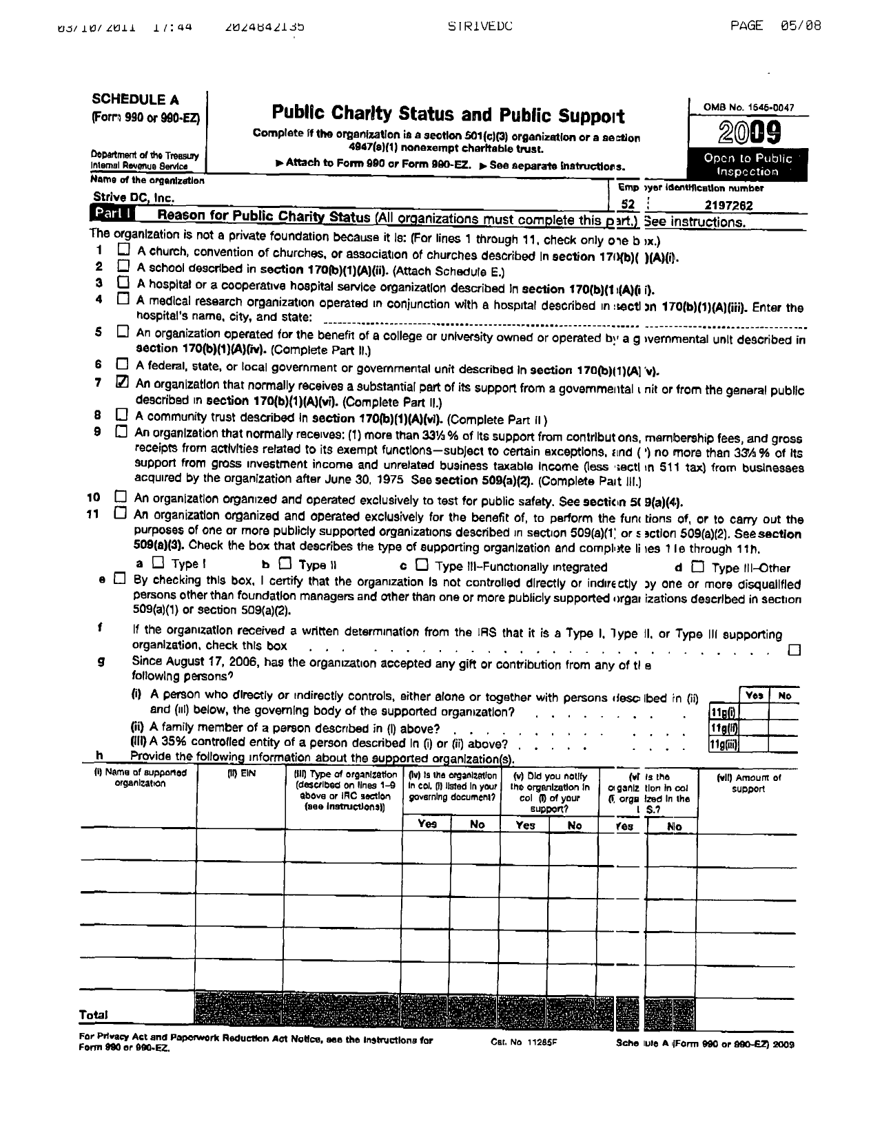 Image of first page of 2009 Form 990R for Strive DC