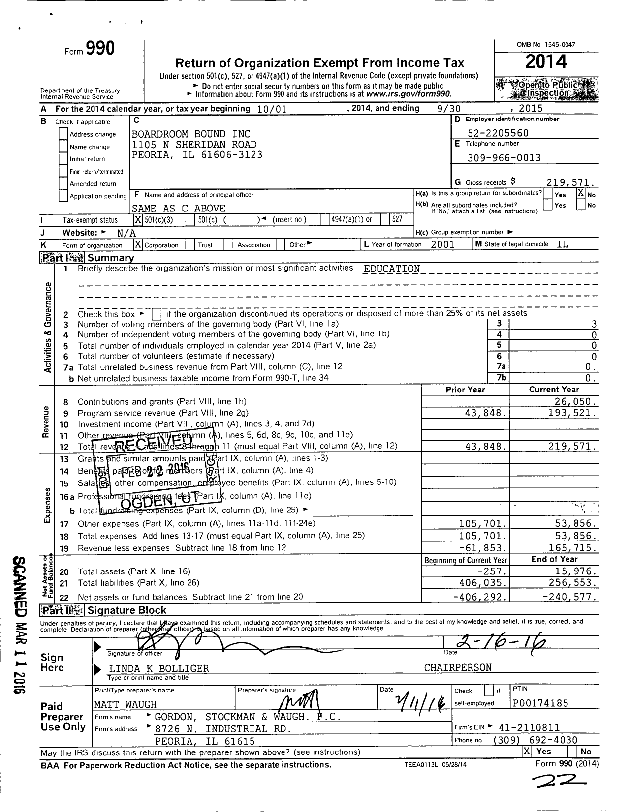 Image of first page of 2014 Form 990 for Boardroom Bound