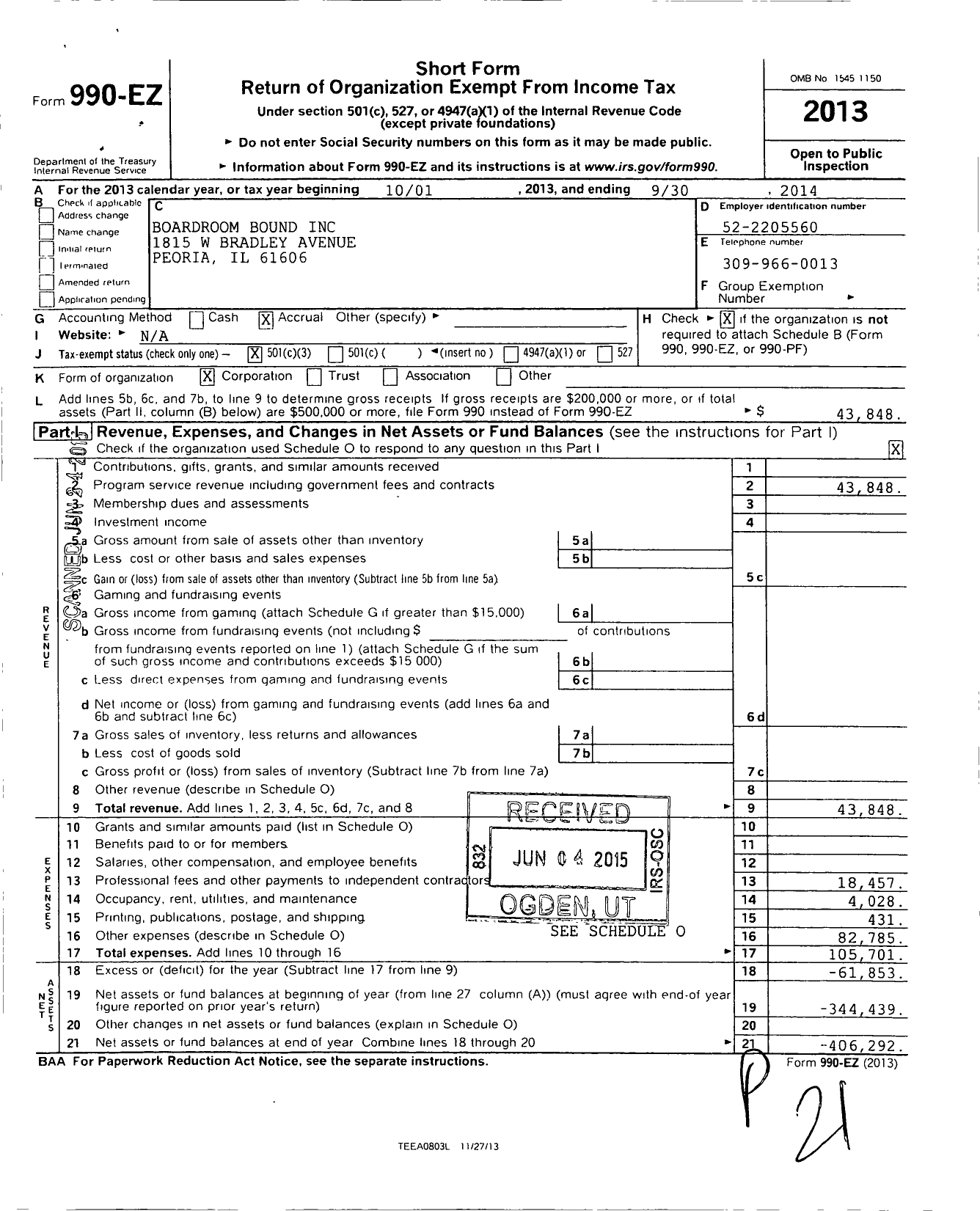 Image of first page of 2013 Form 990EZ for Boardroom Bound