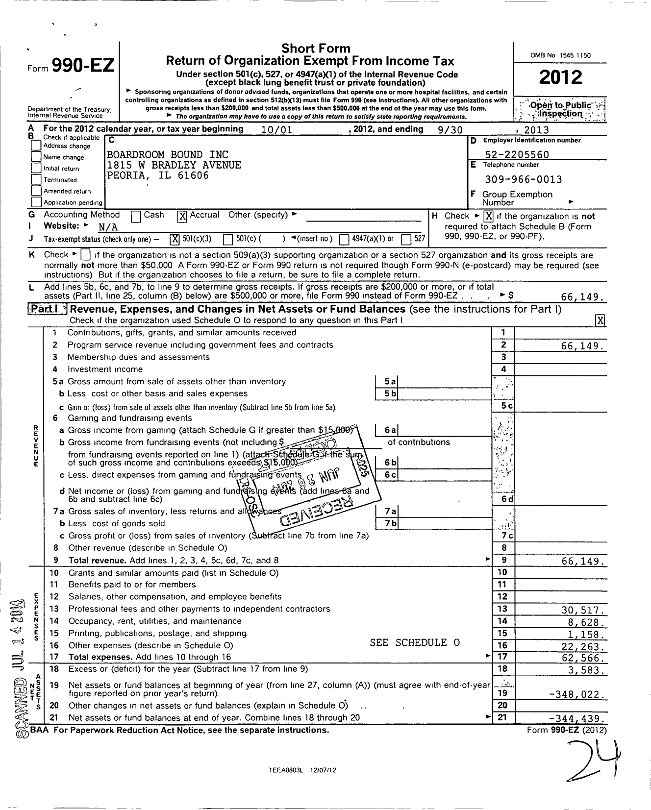 Image of first page of 2012 Form 990EZ for Boardroom Bound