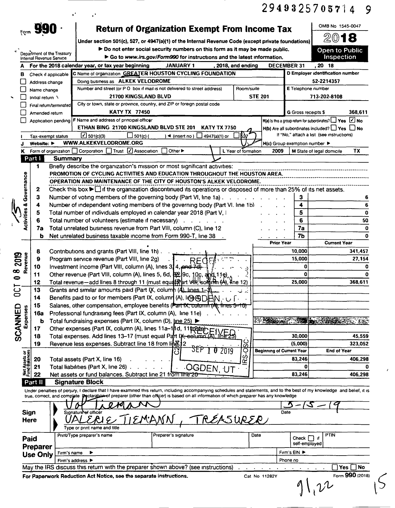 Image of first page of 2018 Form 990 for Greater Houston Cycling Foundation