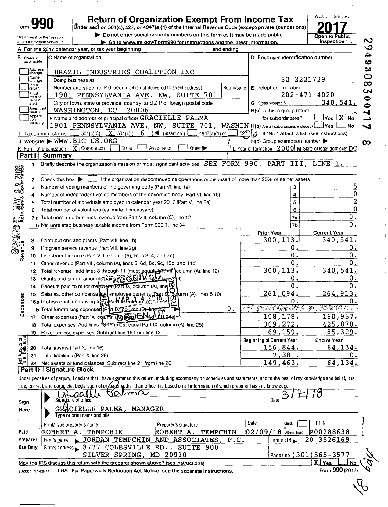 Image of first page of 2017 Form 990O for Brazil Industries Coalition