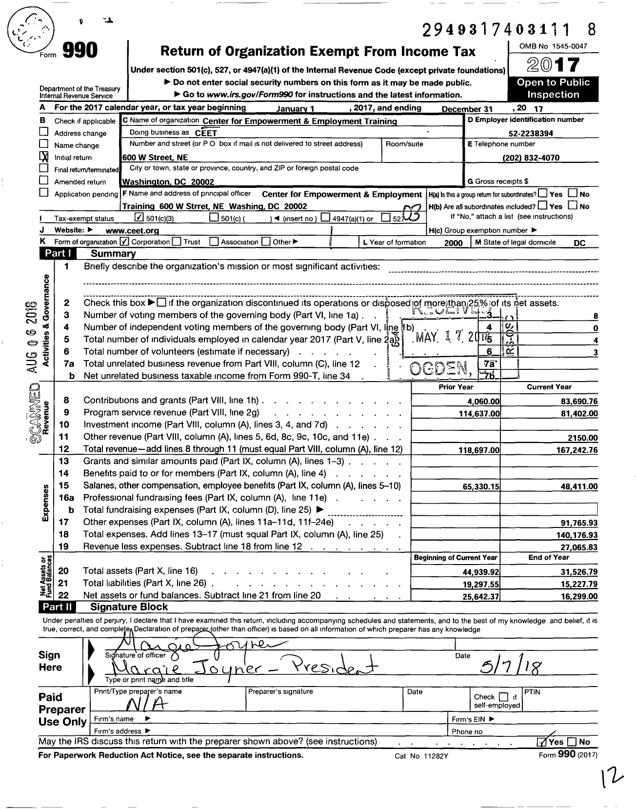 Image of first page of 2017 Form 990 for Center for Empowerment and Employment Training