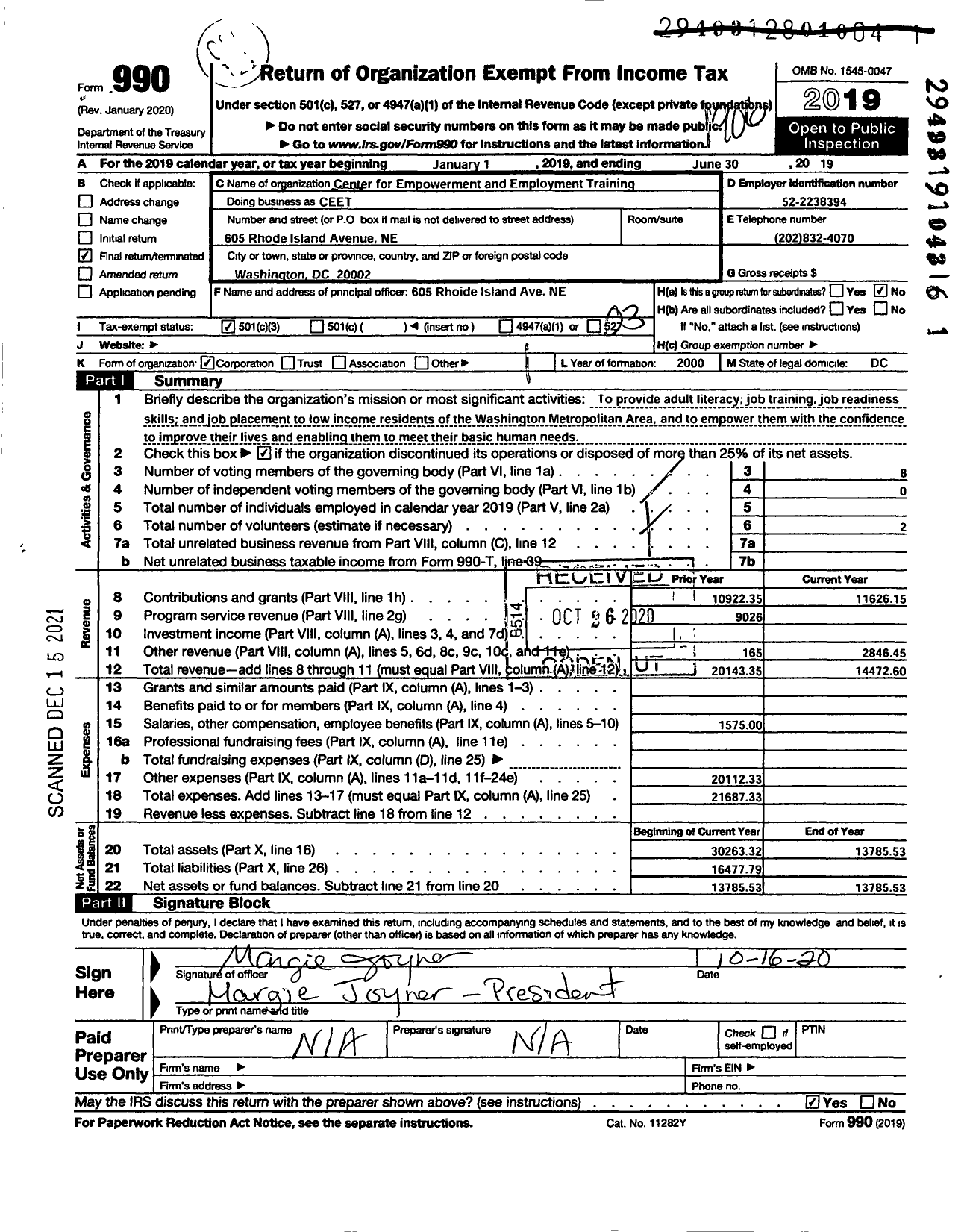 Image of first page of 2018 Form 990 for Center for Empowerment and Employment Training