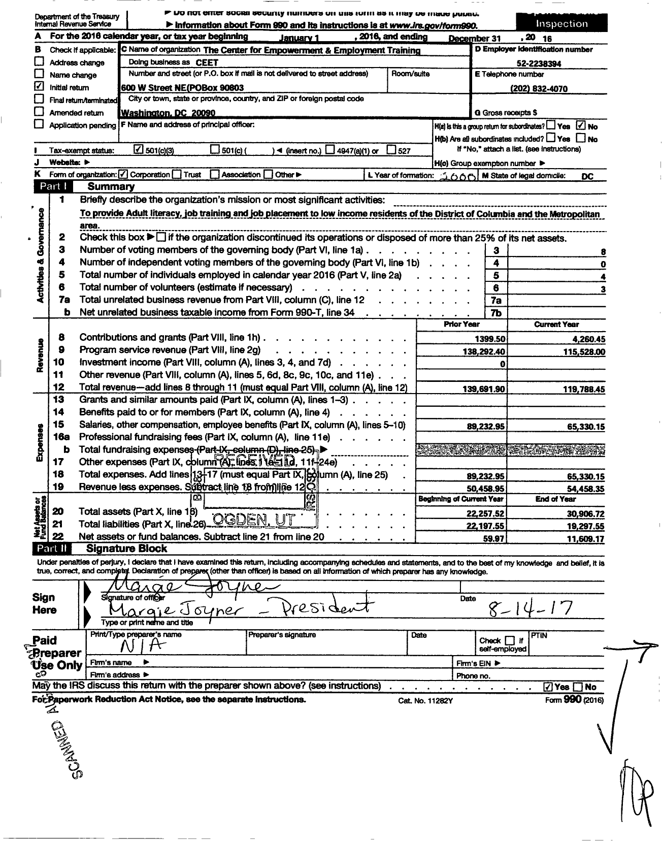 Image of first page of 2016 Form 990 for Center for Empowerment and Employment Training