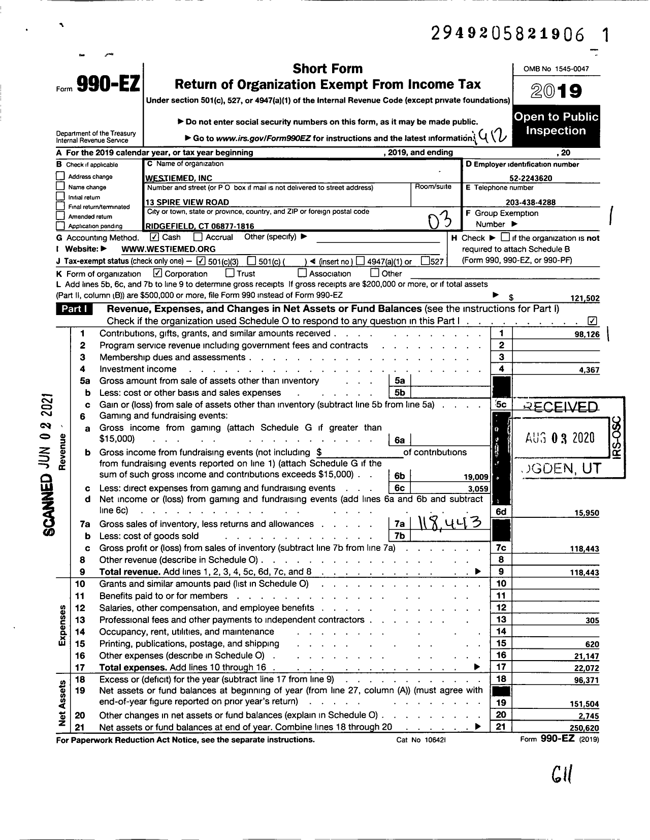 Image of first page of 2019 Form 990EZ for Westiemed