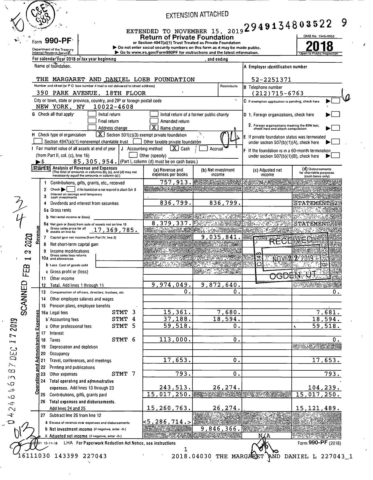 Image of first page of 2018 Form 990PF for The Margaret and Daniel Loeb Foundation
