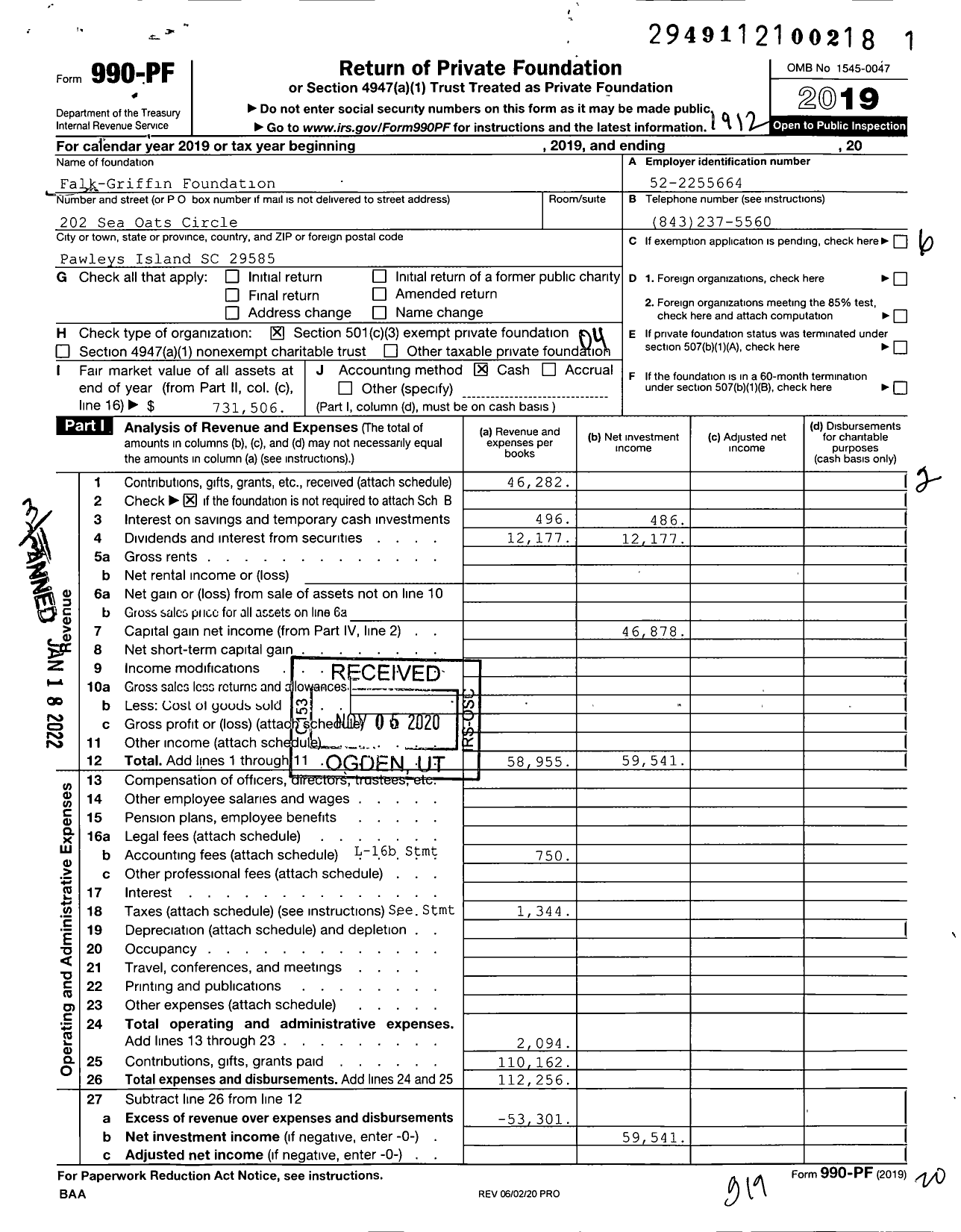 Image of first page of 2019 Form 990PF for Falk-Griffin Foundation