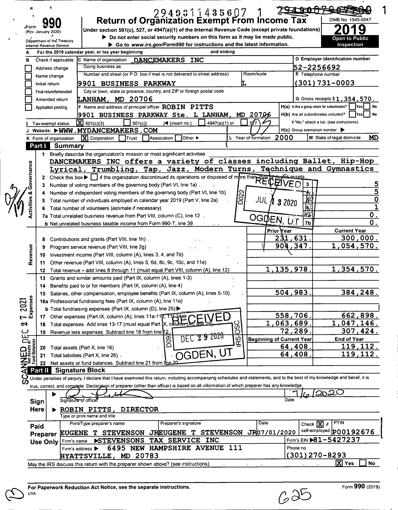 Image of first page of 2019 Form 990 for DanceMakers