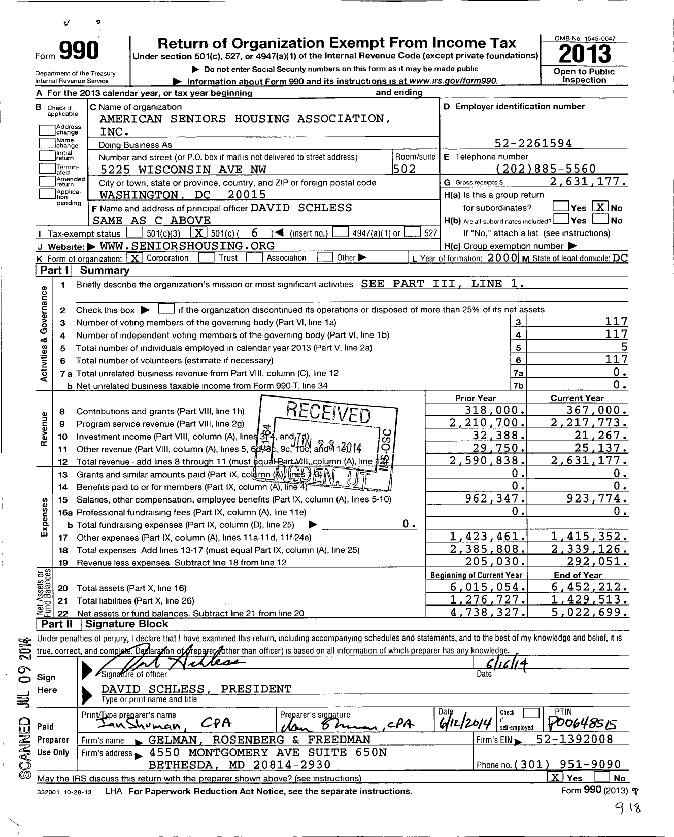 Image of first page of 2013 Form 990O for American Seniors Housing Association (ASHA)