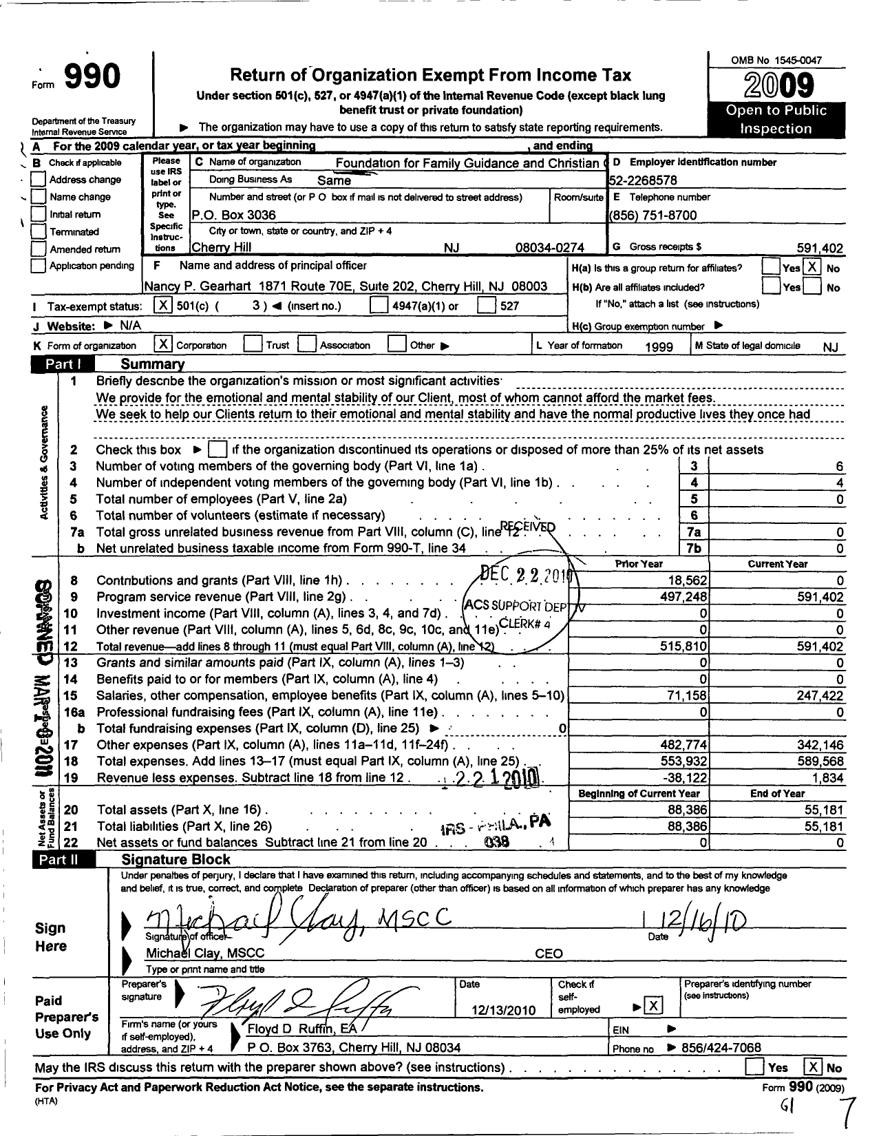 Image of first page of 2009 Form 990 for Foundation for Family Guidance and Christian Counse