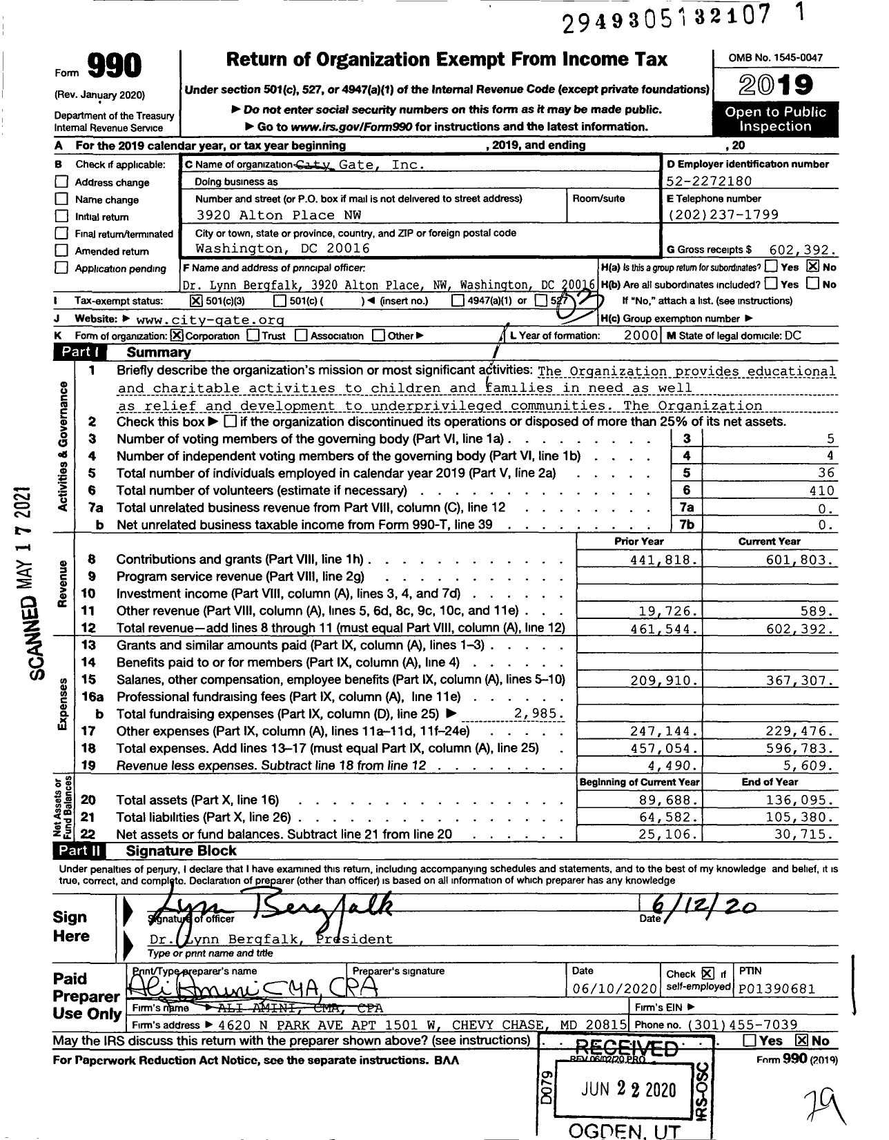 Image of first page of 2019 Form 990 for City Gate