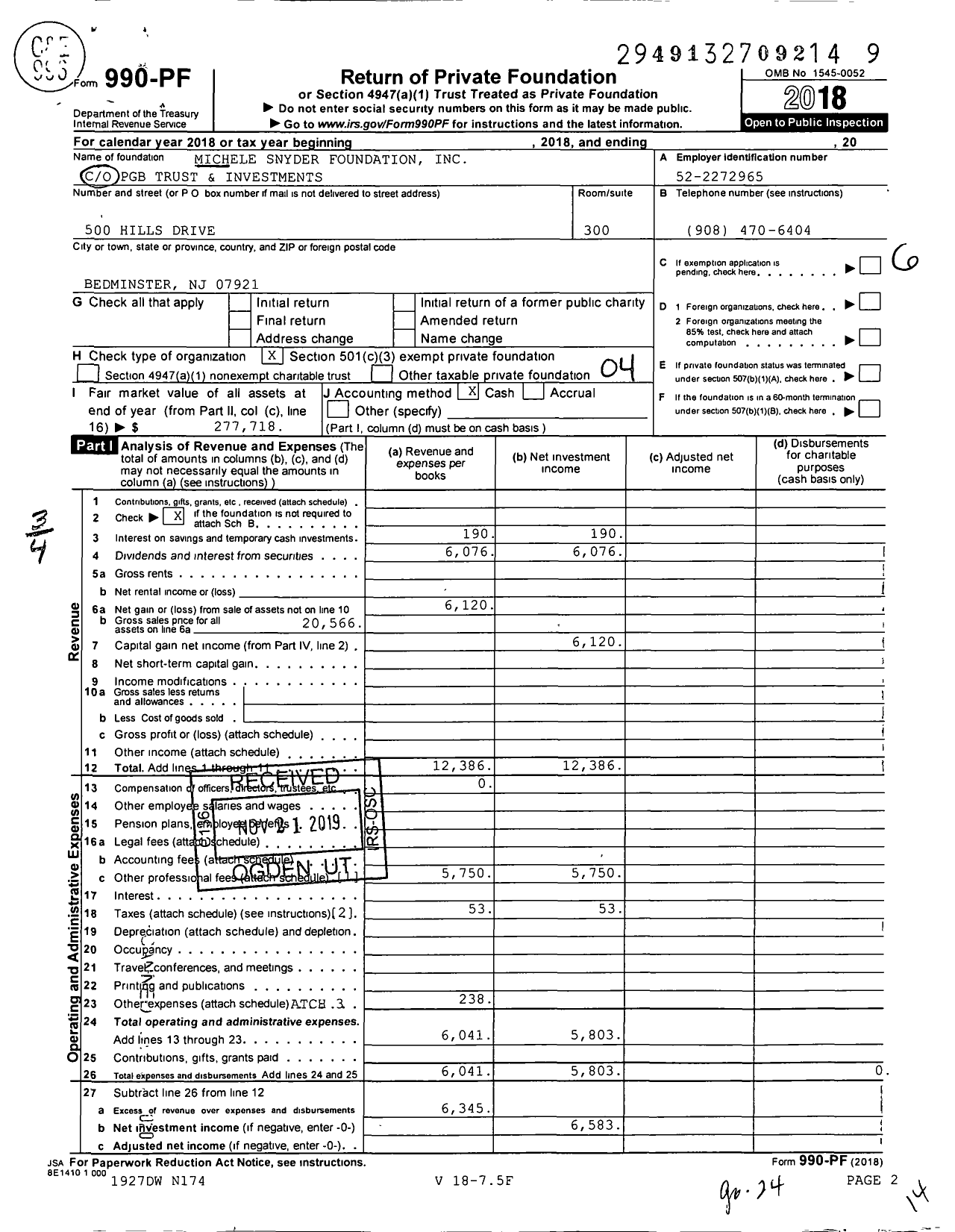 Image of first page of 2018 Form 990PF for Michele Snyder Foundation