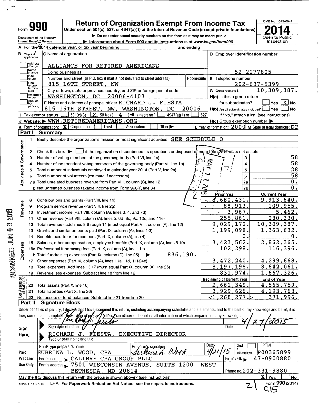 Image of first page of 2014 Form 990O for Alliance for Retired Americans (ARA)