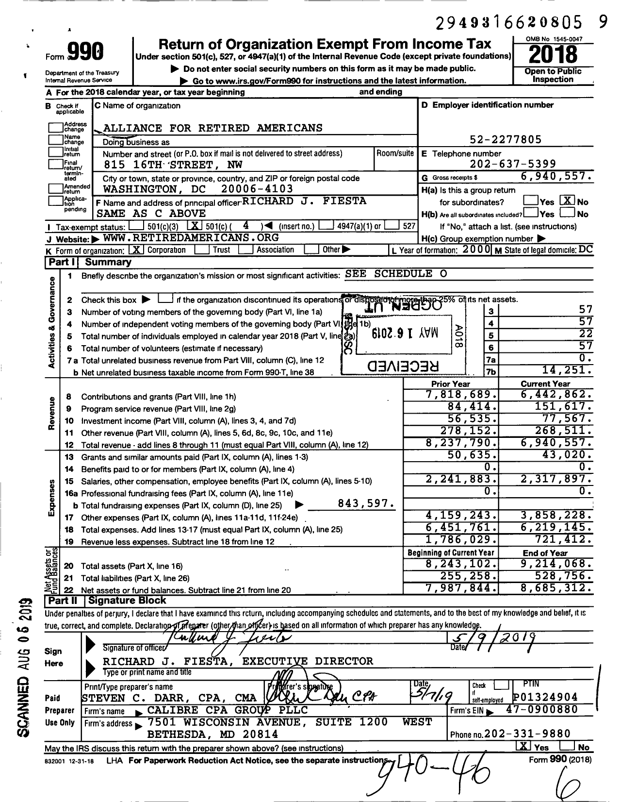 Image of first page of 2018 Form 990O for Alliance for Retired Americans (ARA)