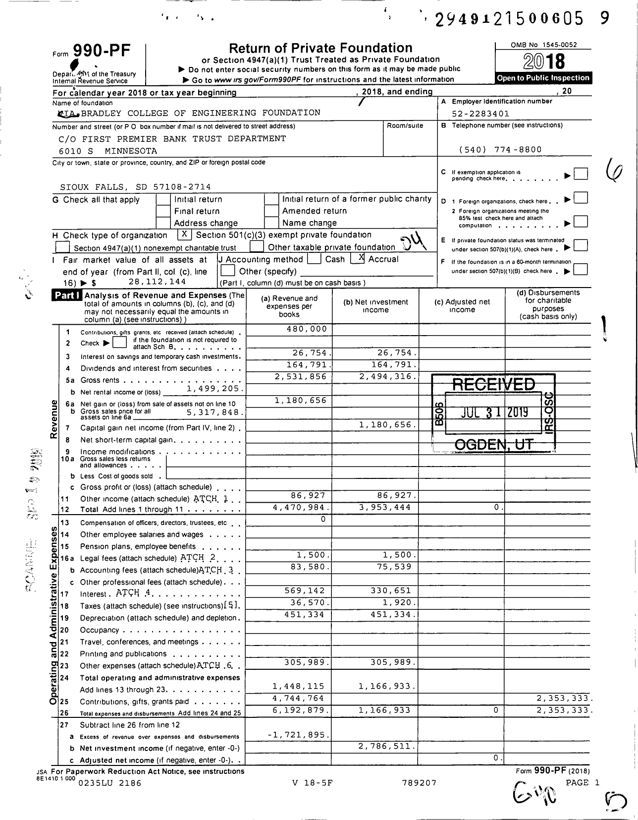 Image of first page of 2018 Form 990PF for Via-Bradley College of Engineering Found