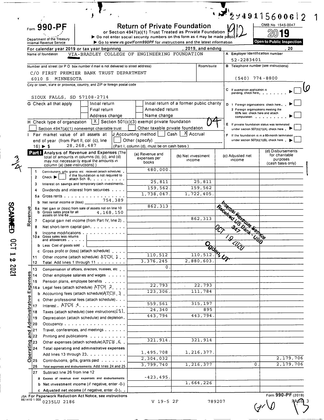 Image of first page of 2019 Form 990PF for Via-Bradley College of Engineering Foundation