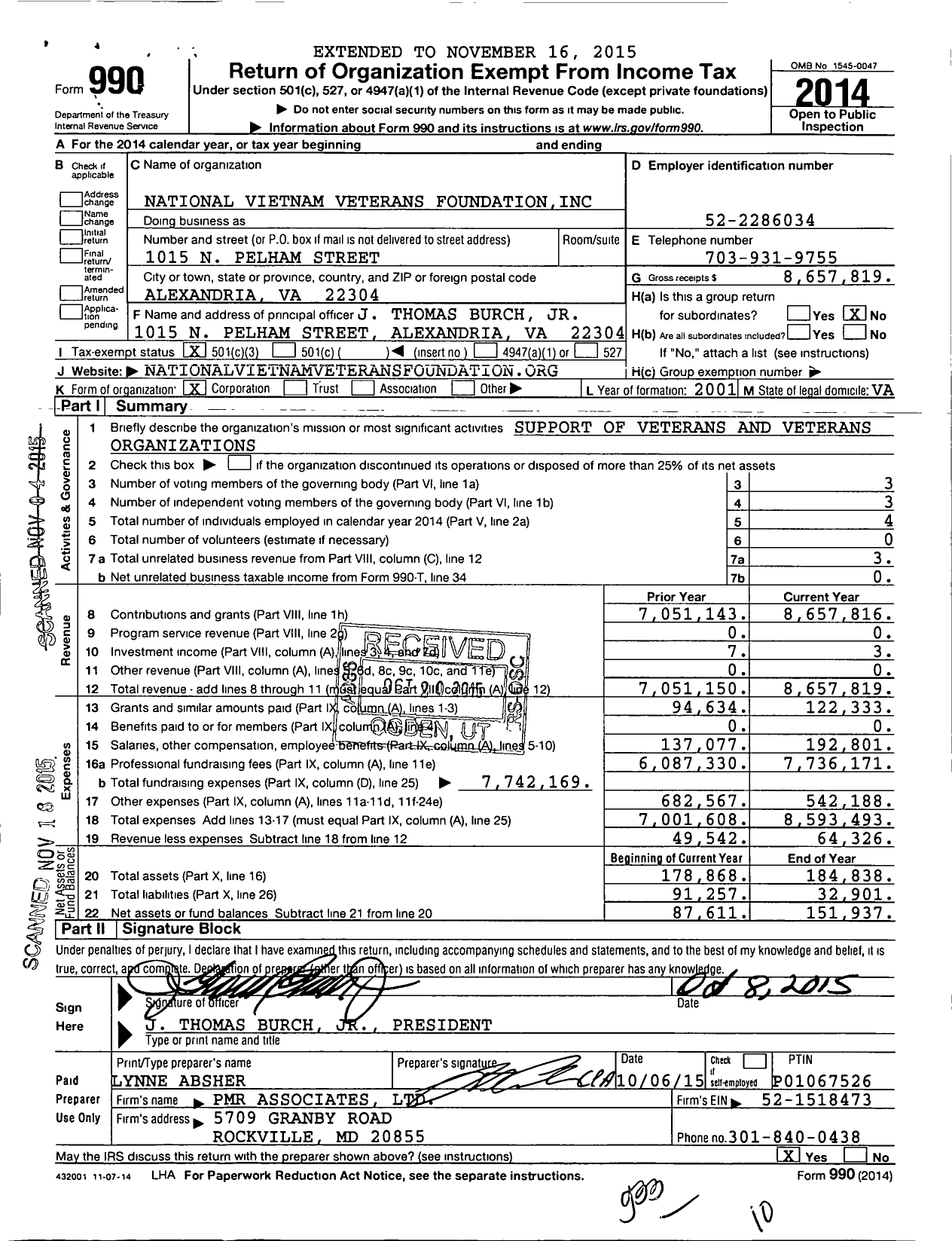 Image of first page of 2014 Form 990 for National Vietnam Veterans Foundation