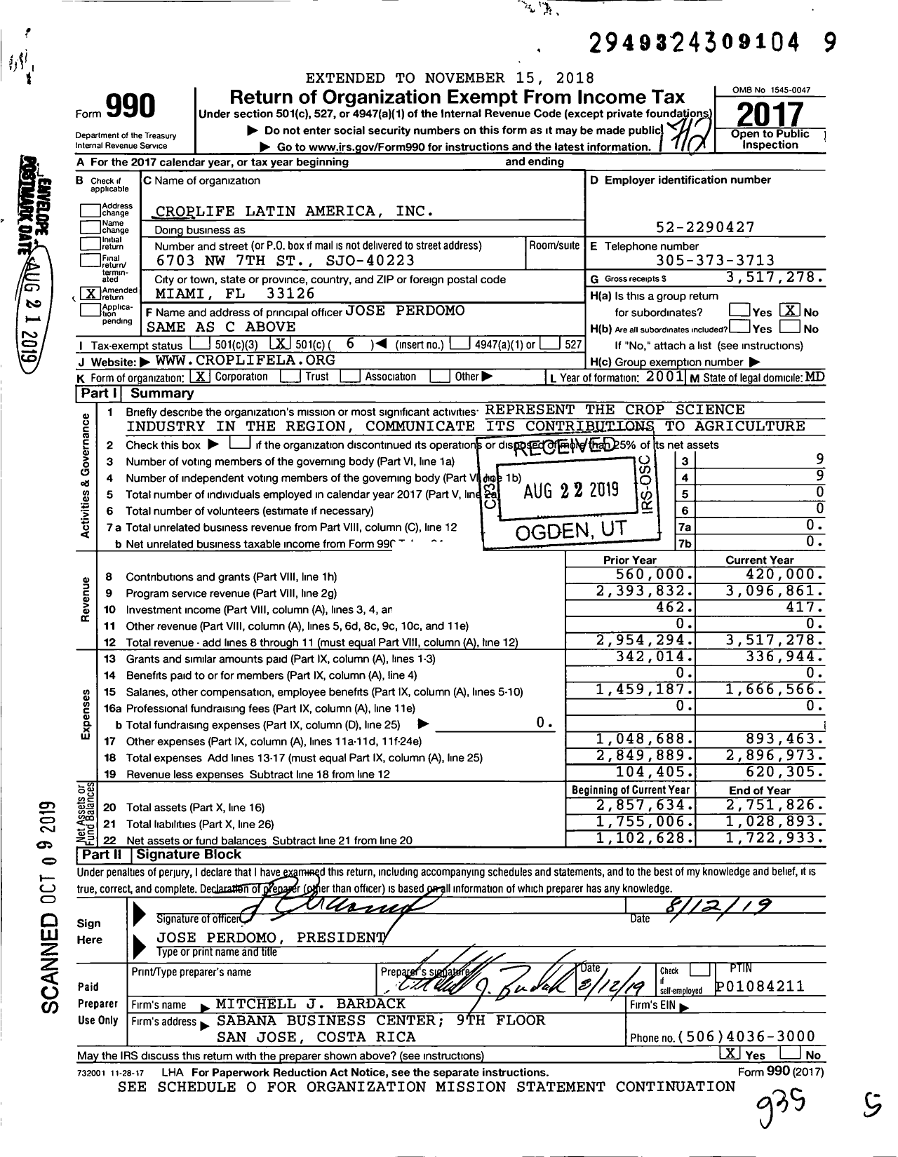 Image of first page of 2017 Form 990O for Croplife Latin America