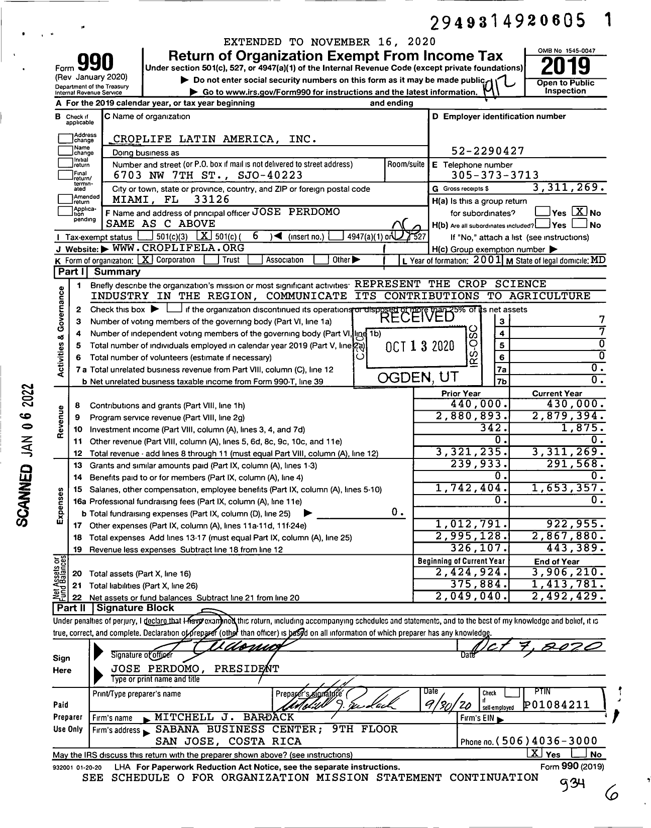 Image of first page of 2019 Form 990O for Croplife Latin America