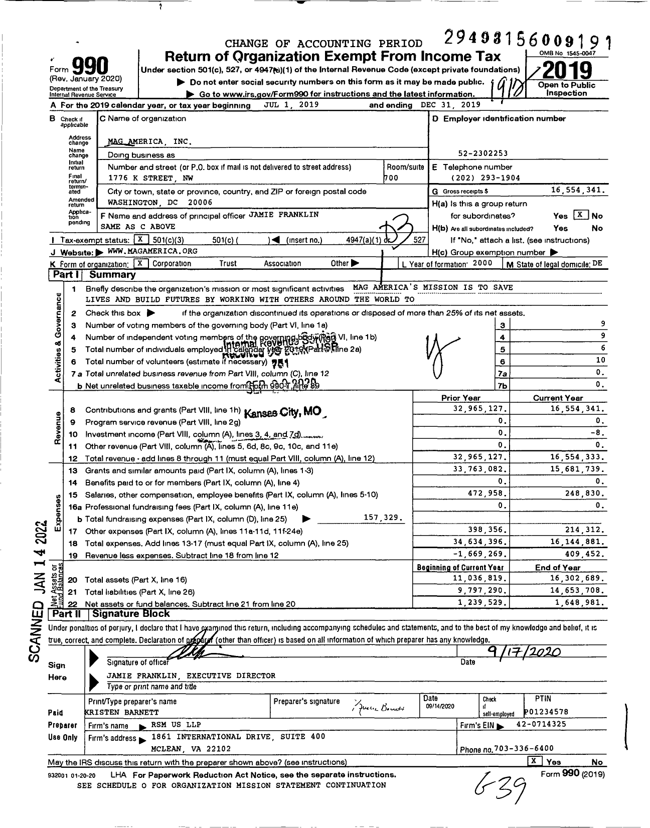 Image of first page of 2019 Form 990 for Mines Advisory Group America (MAG)