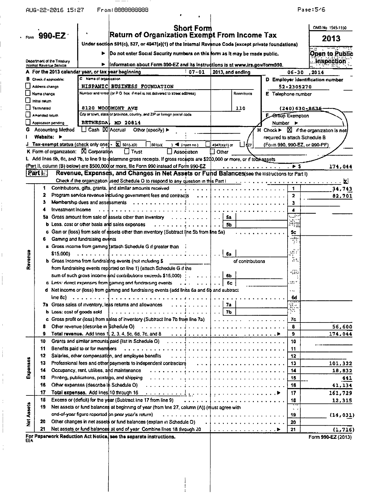 Image of first page of 2013 Form 990ER for Hispanic Business Foundation